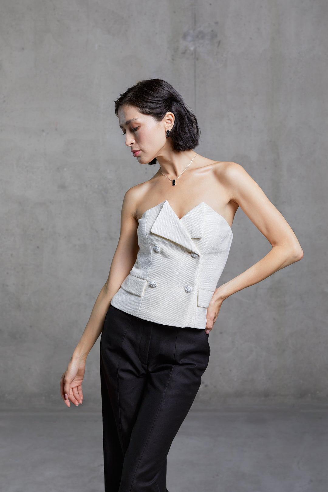 WHITE DOUBLE BREAST RAFFIA CORSET