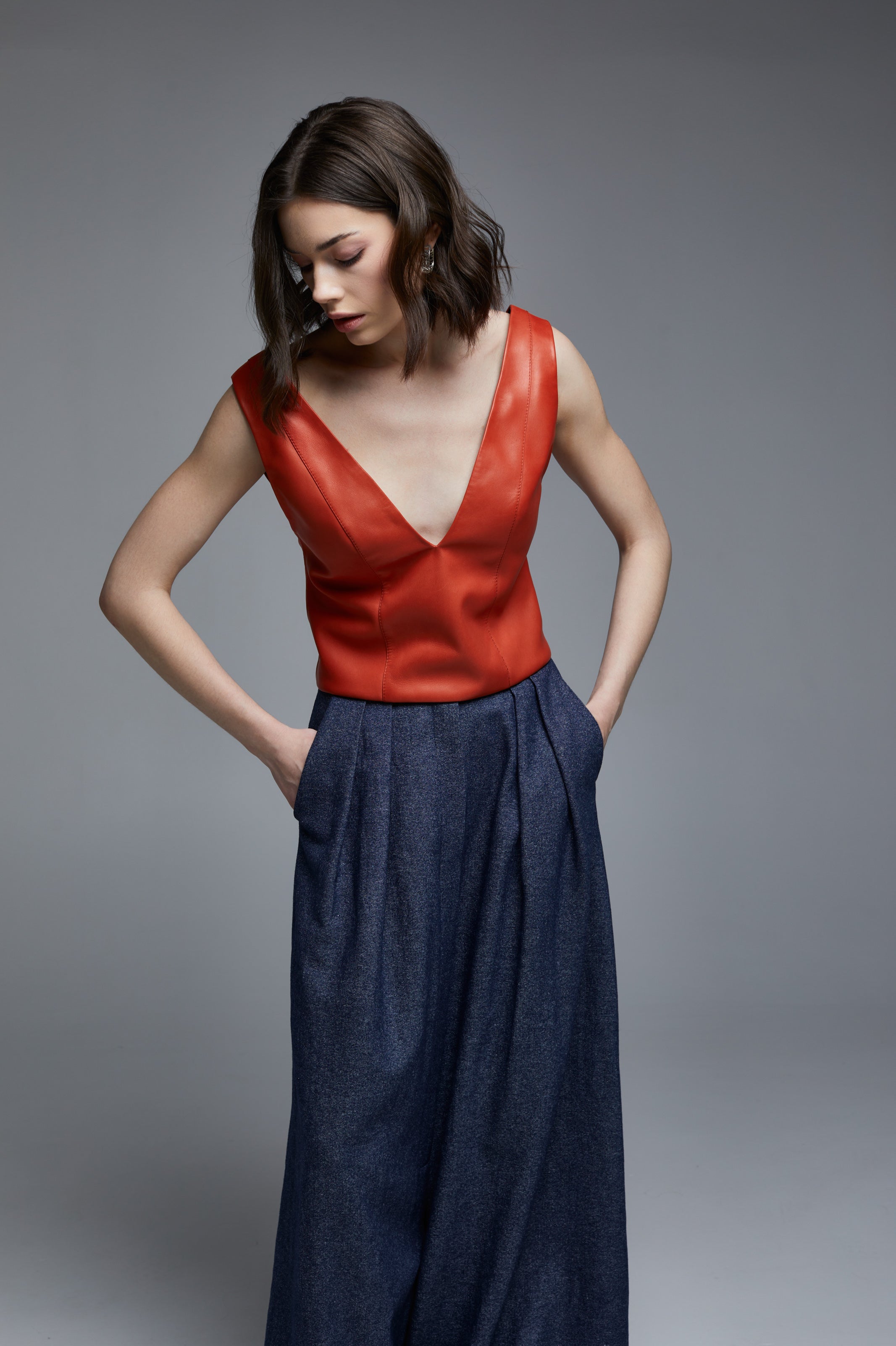 GINGER RED LEATHER TOP 7619