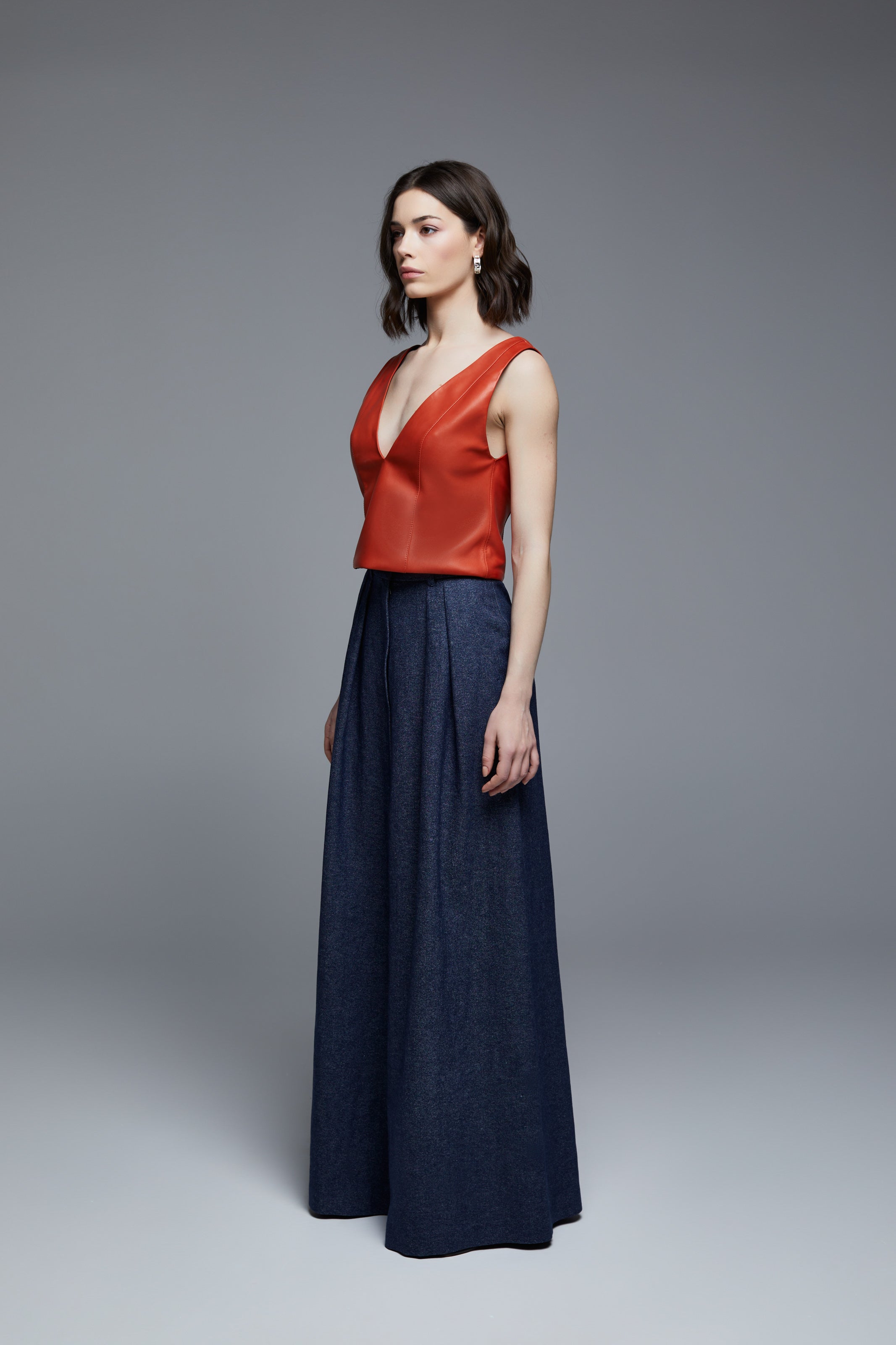 GINGER RED LEATHER TOP 7619