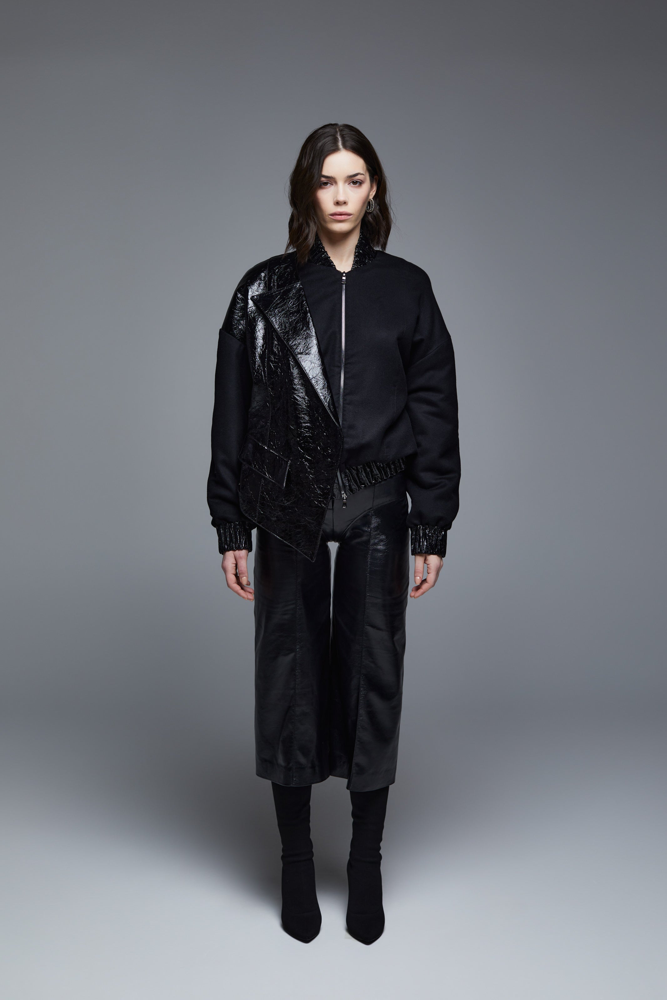 BLACK CASHMERE & LEATHER BOMBER JACKET