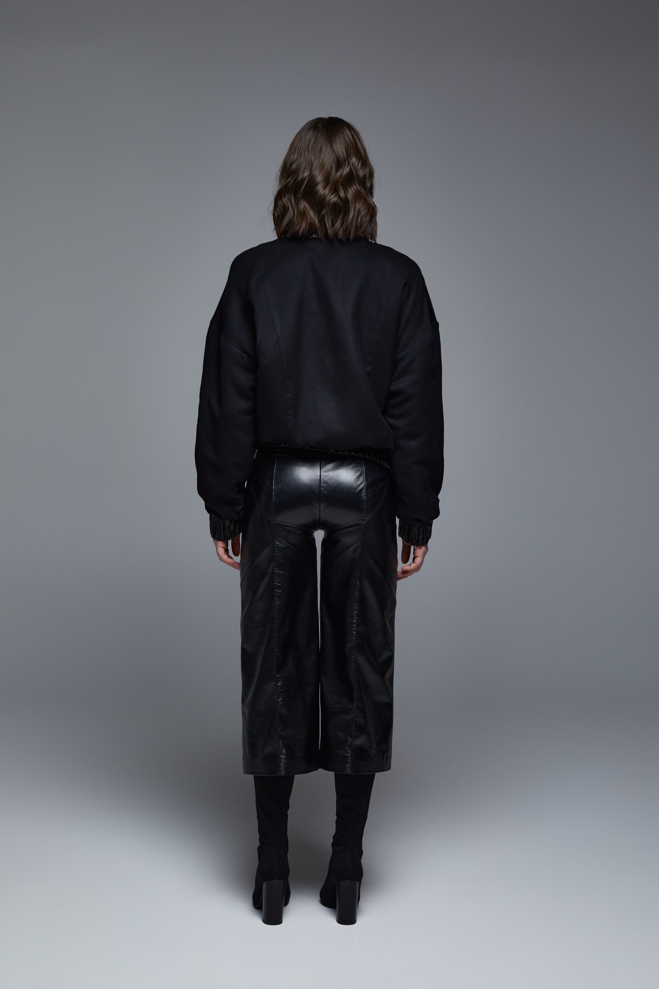 BLACK CASHMERE & LEATHER BOMBER JACKET