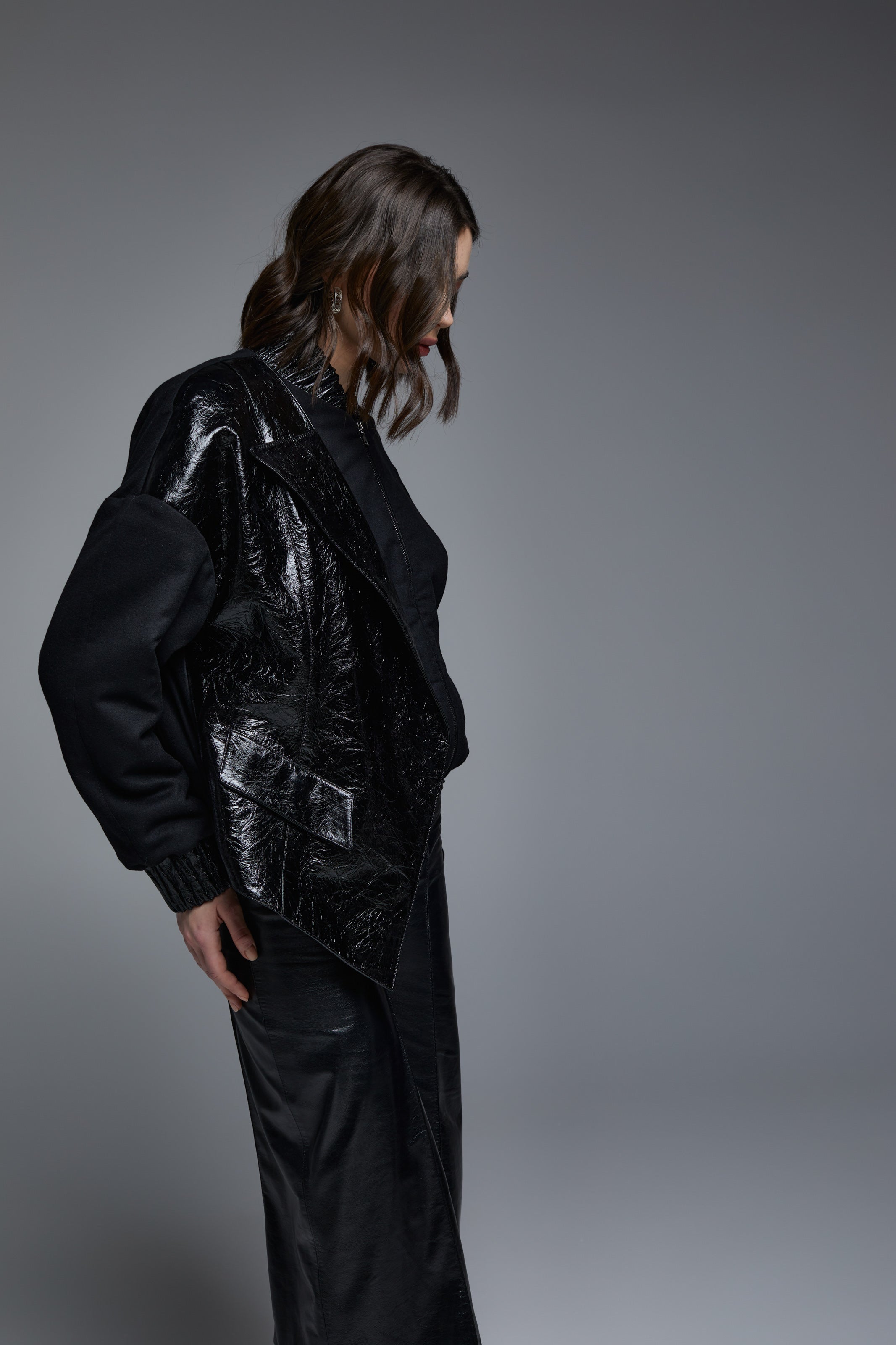 BLACK CASHMERE & LEATHER BOMBER JACKET