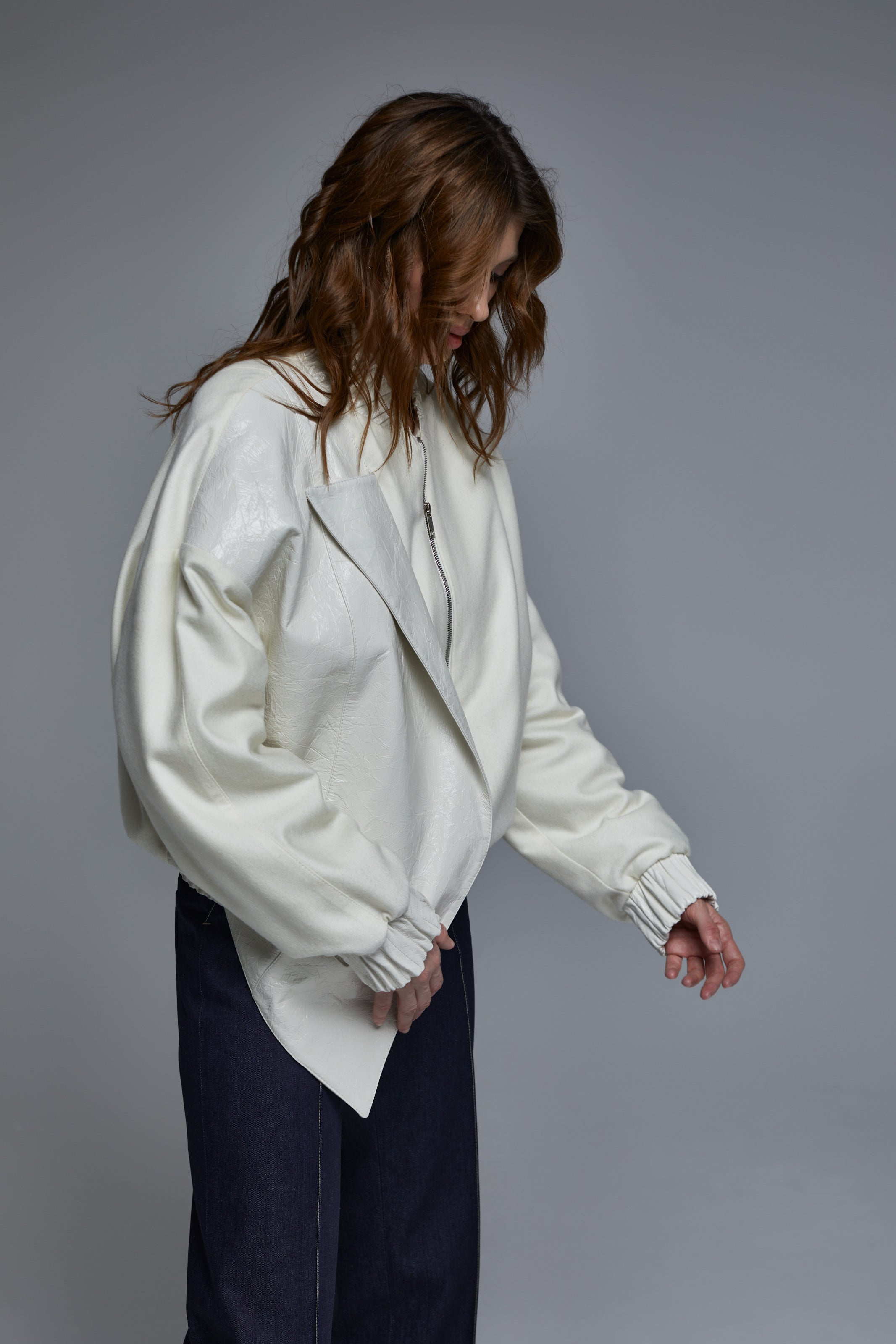 WHITE CASHMERE & LEATHER BOMBER JACKET