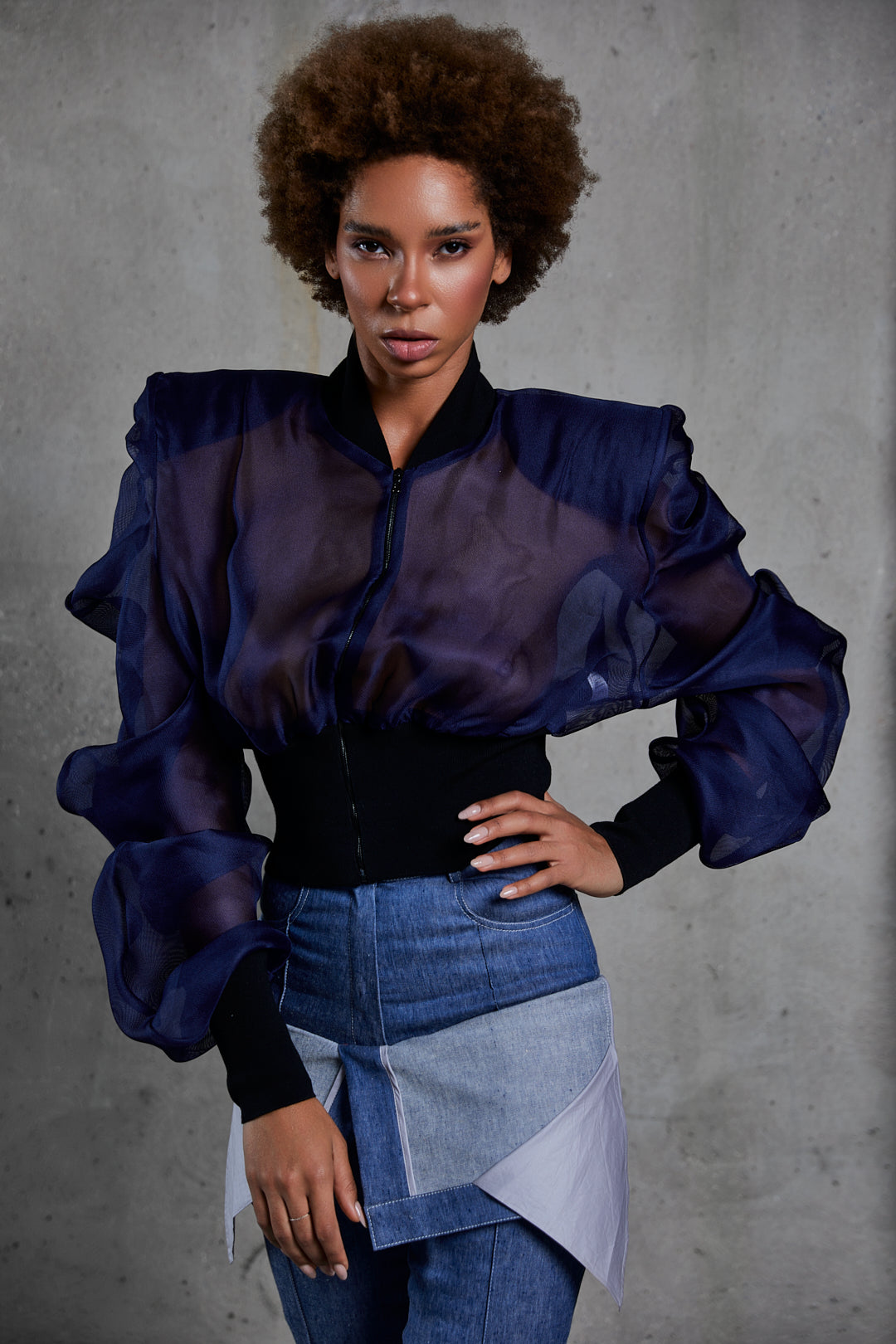 BLUE MEDUSA CROPPED BOMBER JACKET