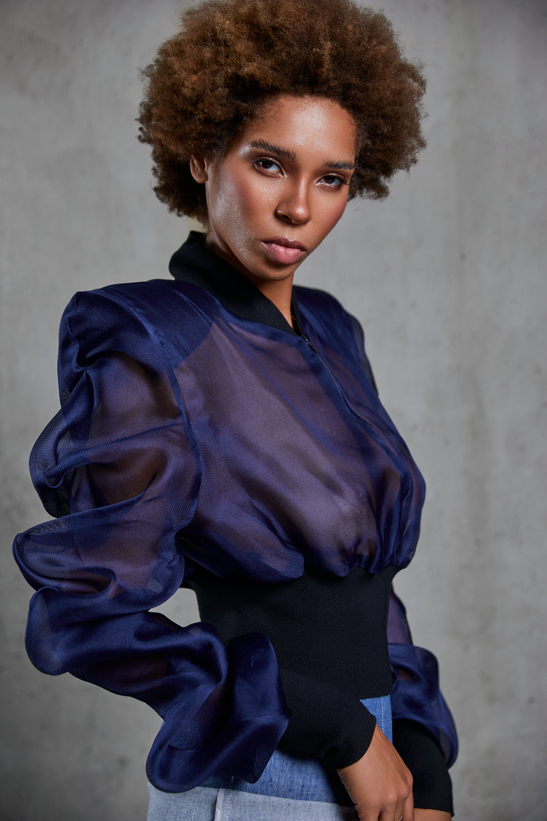 BLUE MEDUSA CROPPED BOMBER JACKET