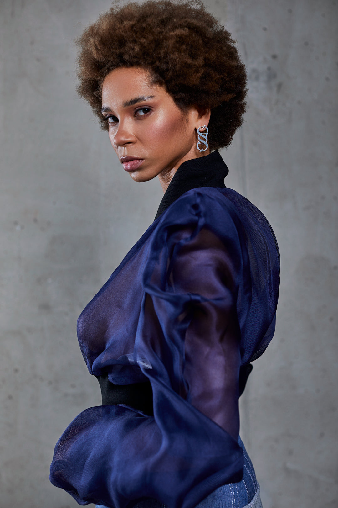 BLUE MEDUSA CROPPED BOMBER JACKET