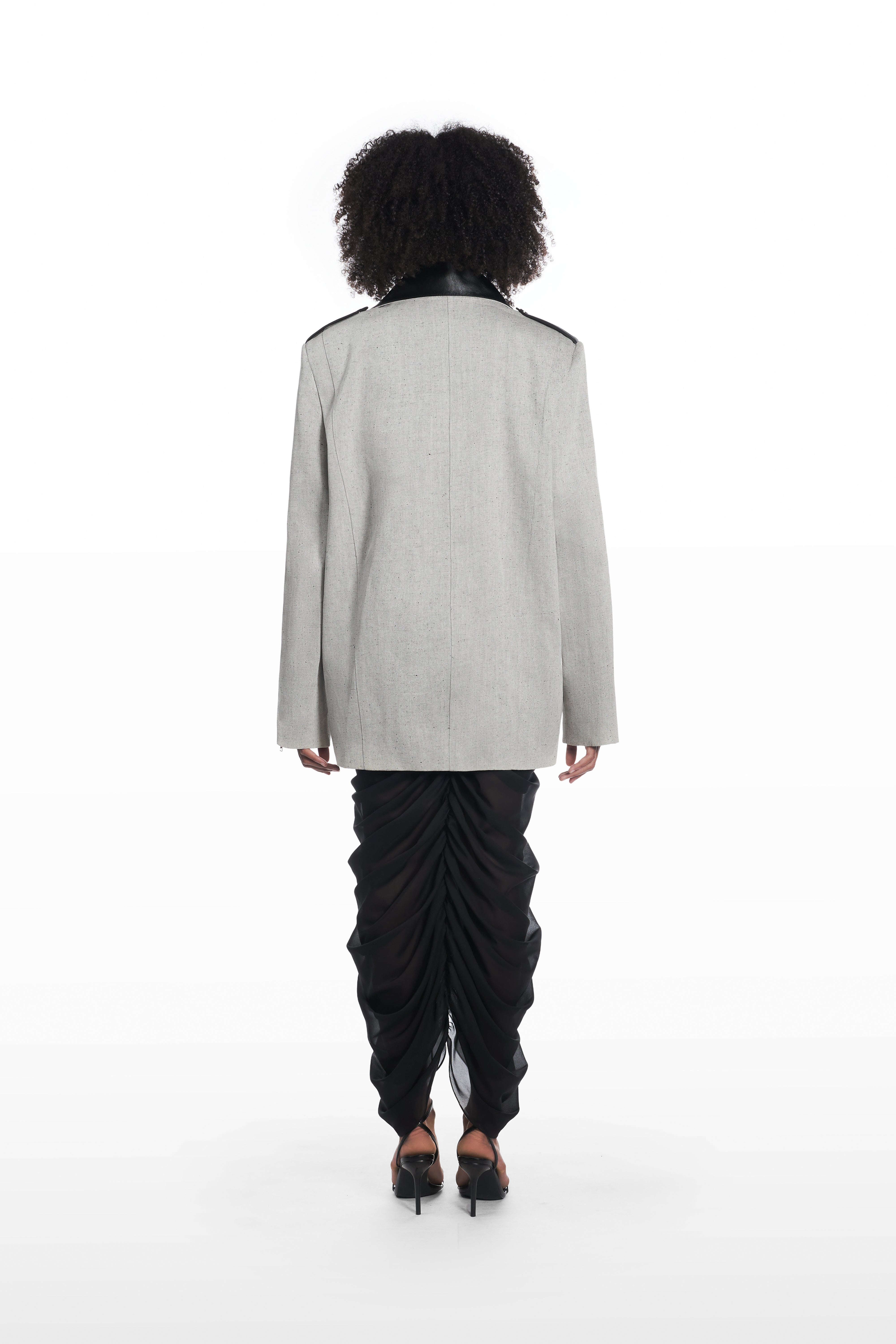 Oversize Leather Denim Jacket in grey and black, back view