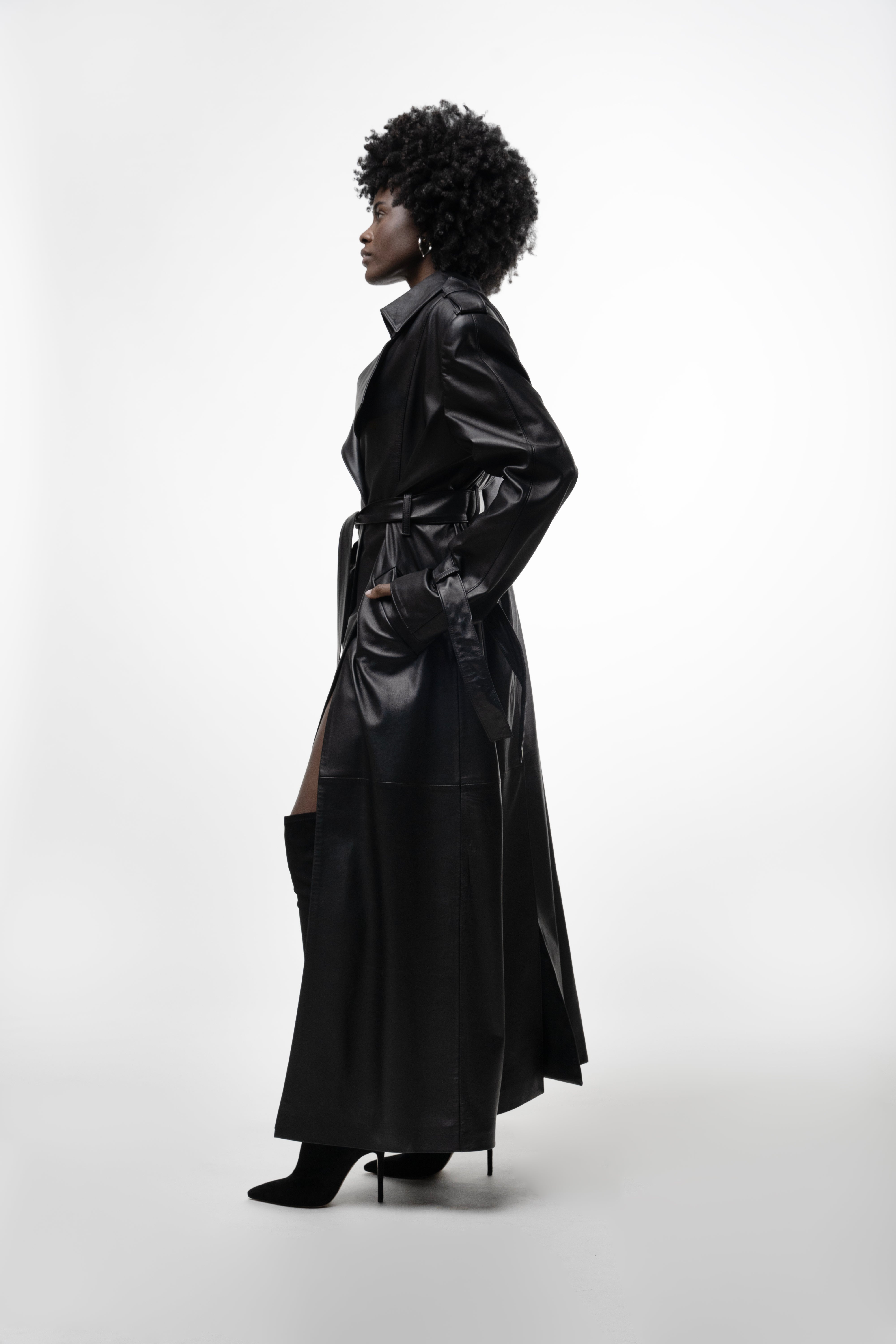 LEATHER TRENCH COAT WITH SLITS