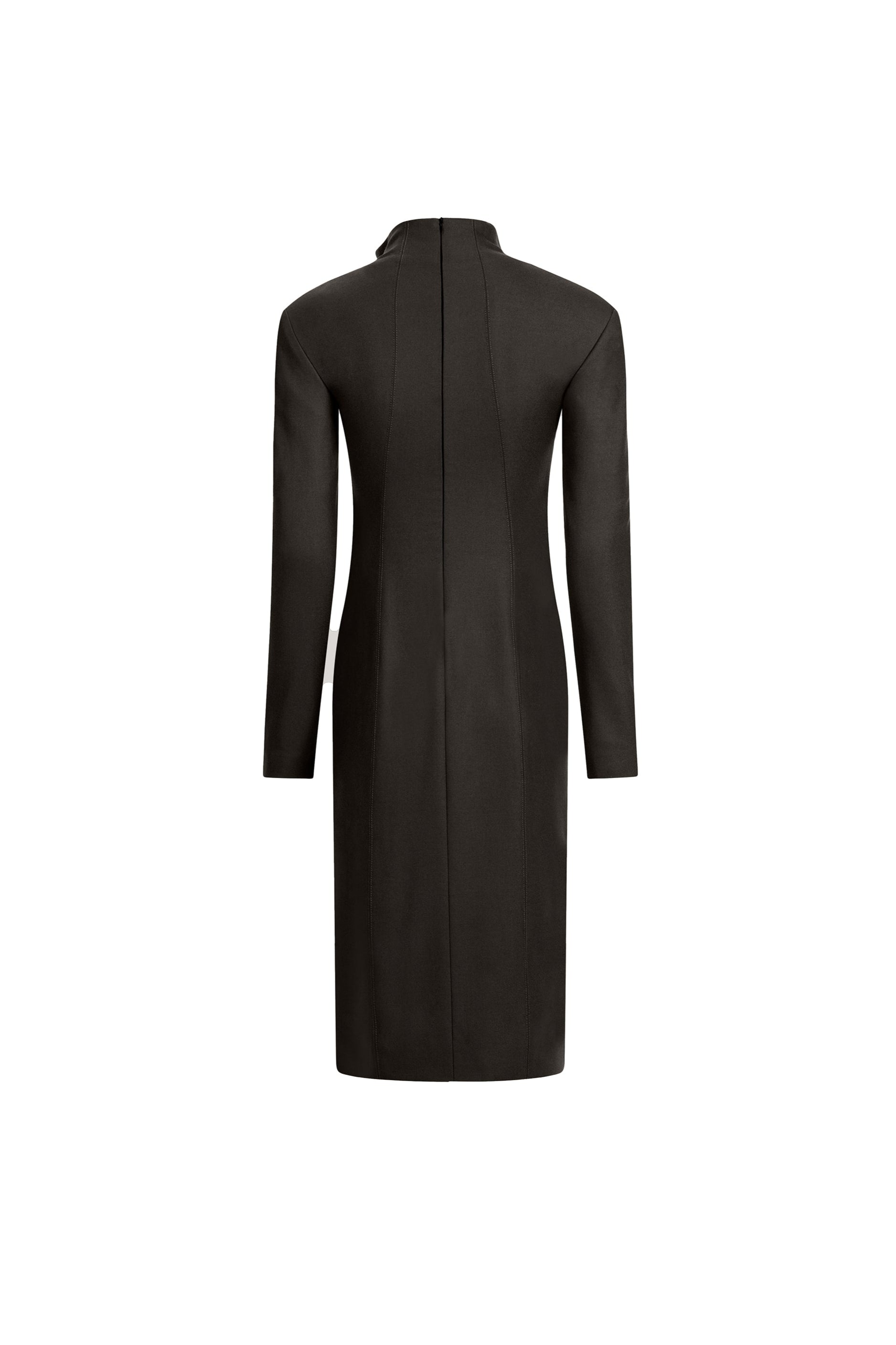 Women’s dark bronw midi dress with bustier seams and front vent