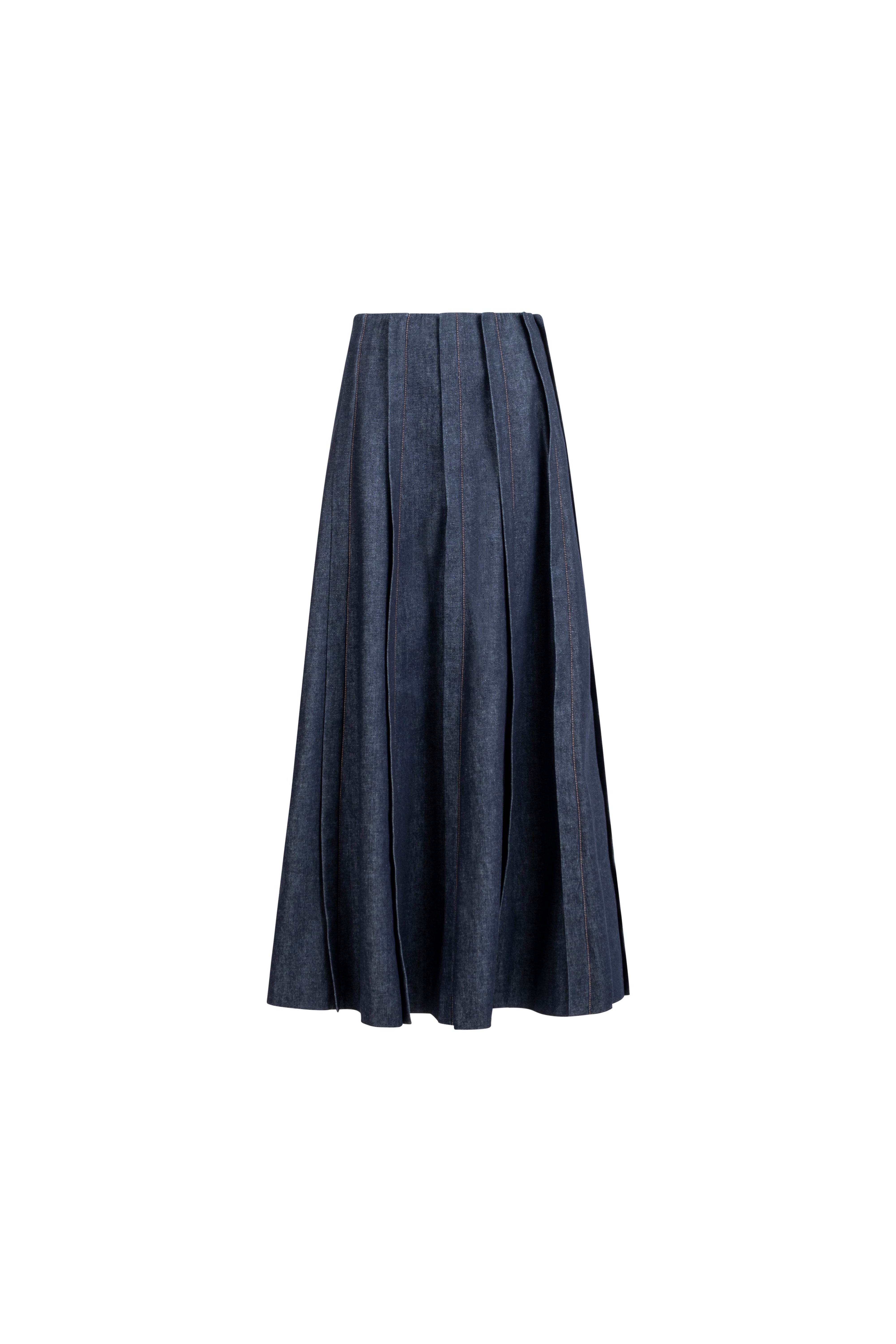 Placket denim skirt, full-length packshot, front view