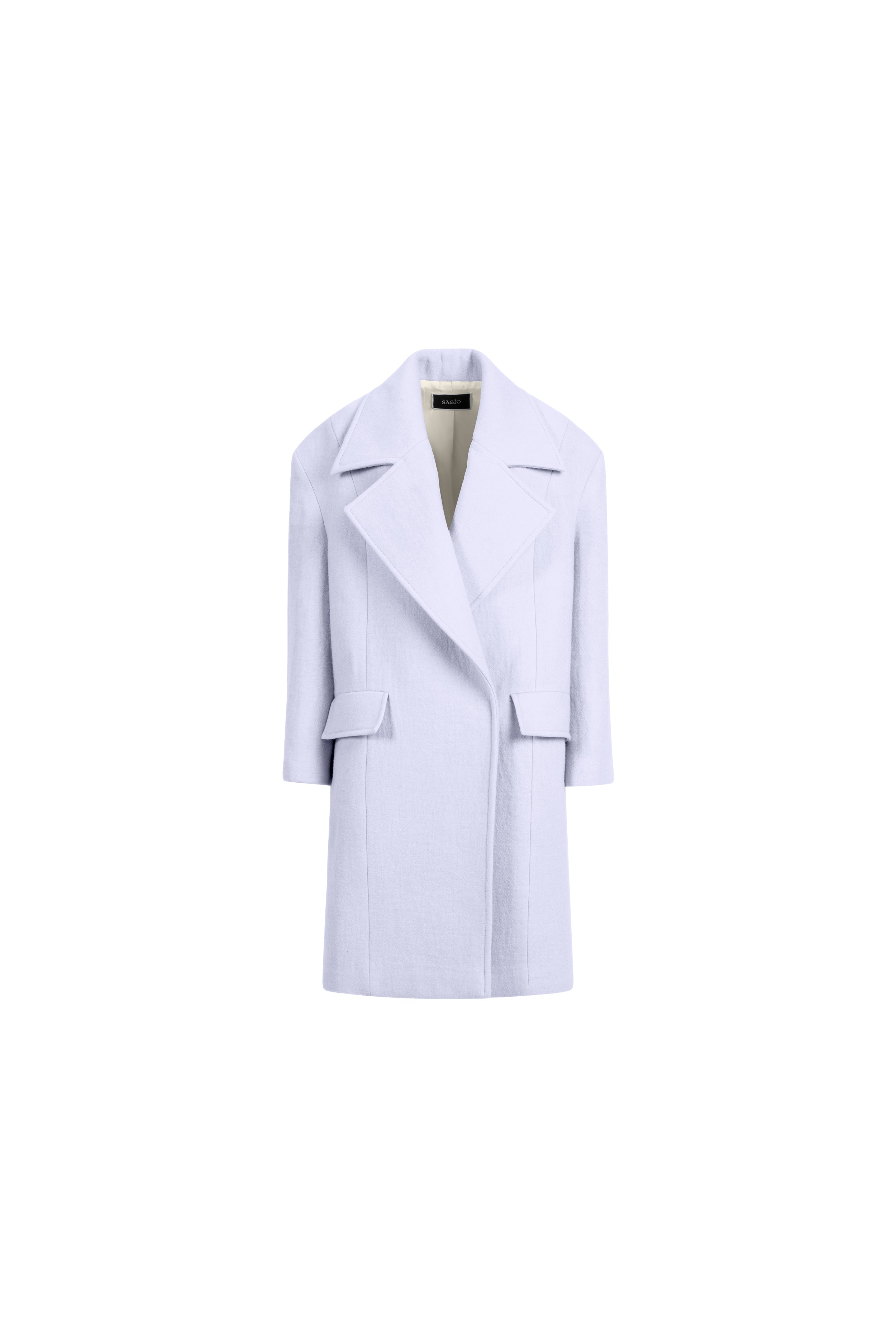 Falling Shoulder Coat showing relaxed shoulders and sculptural silhouette