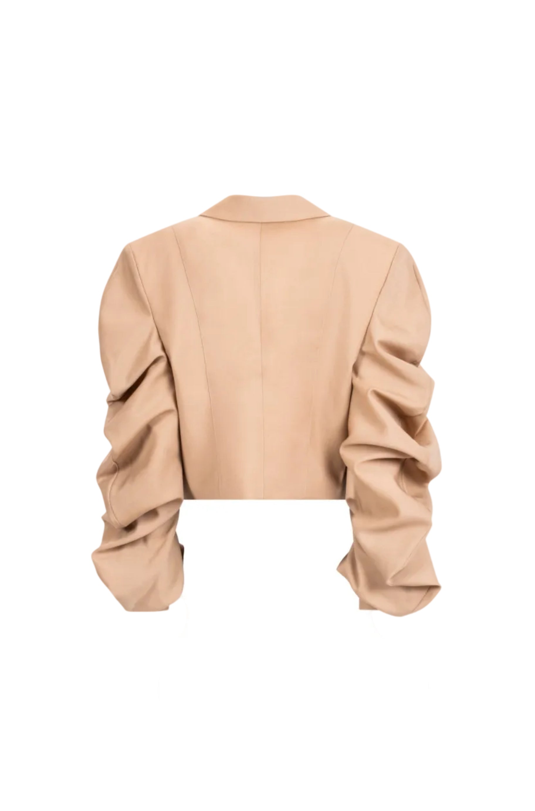 Women’s beige cropped blazer with ruched sleeves