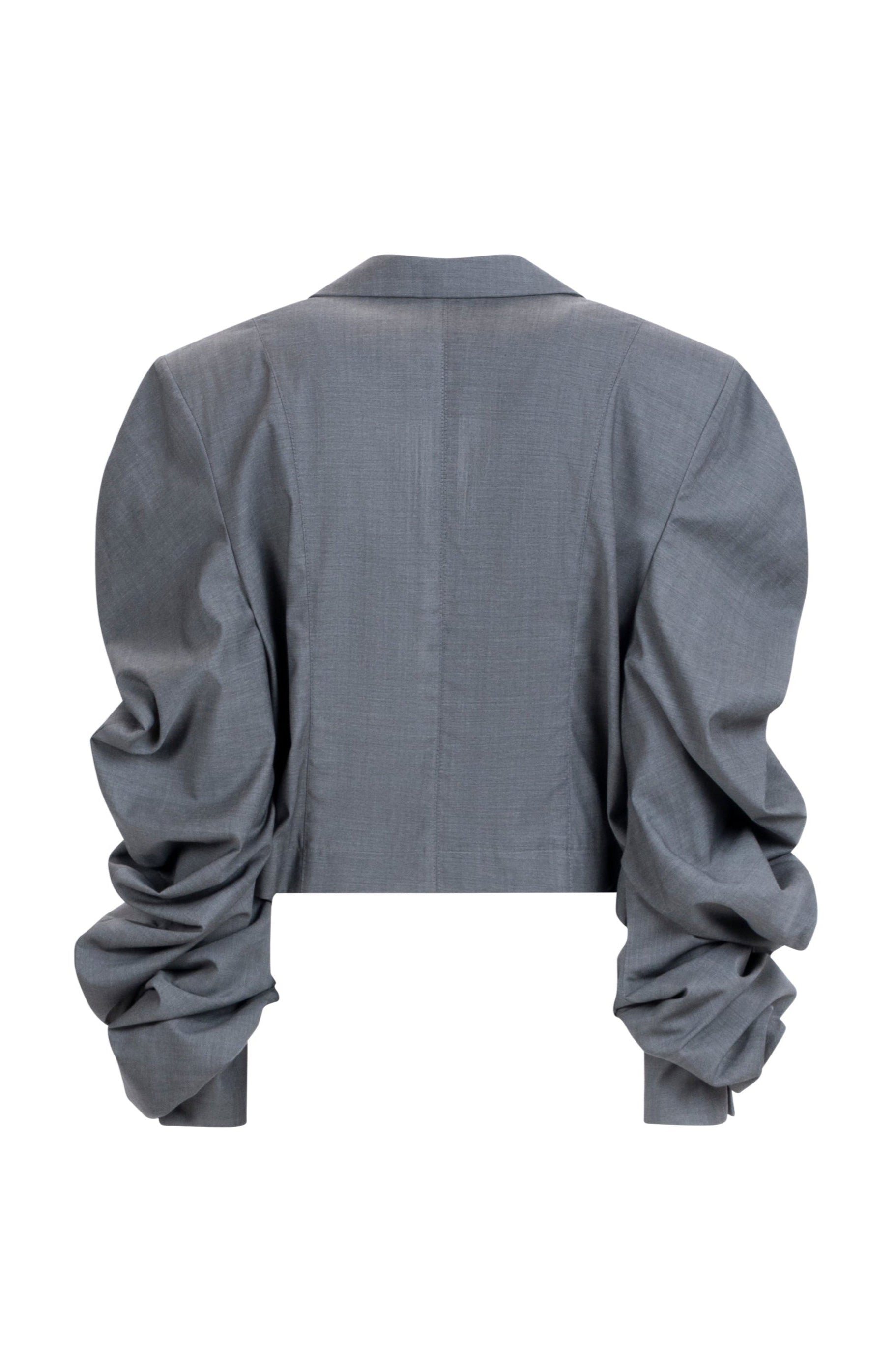 Women’s gray cropped blazer with ruched sleeves
