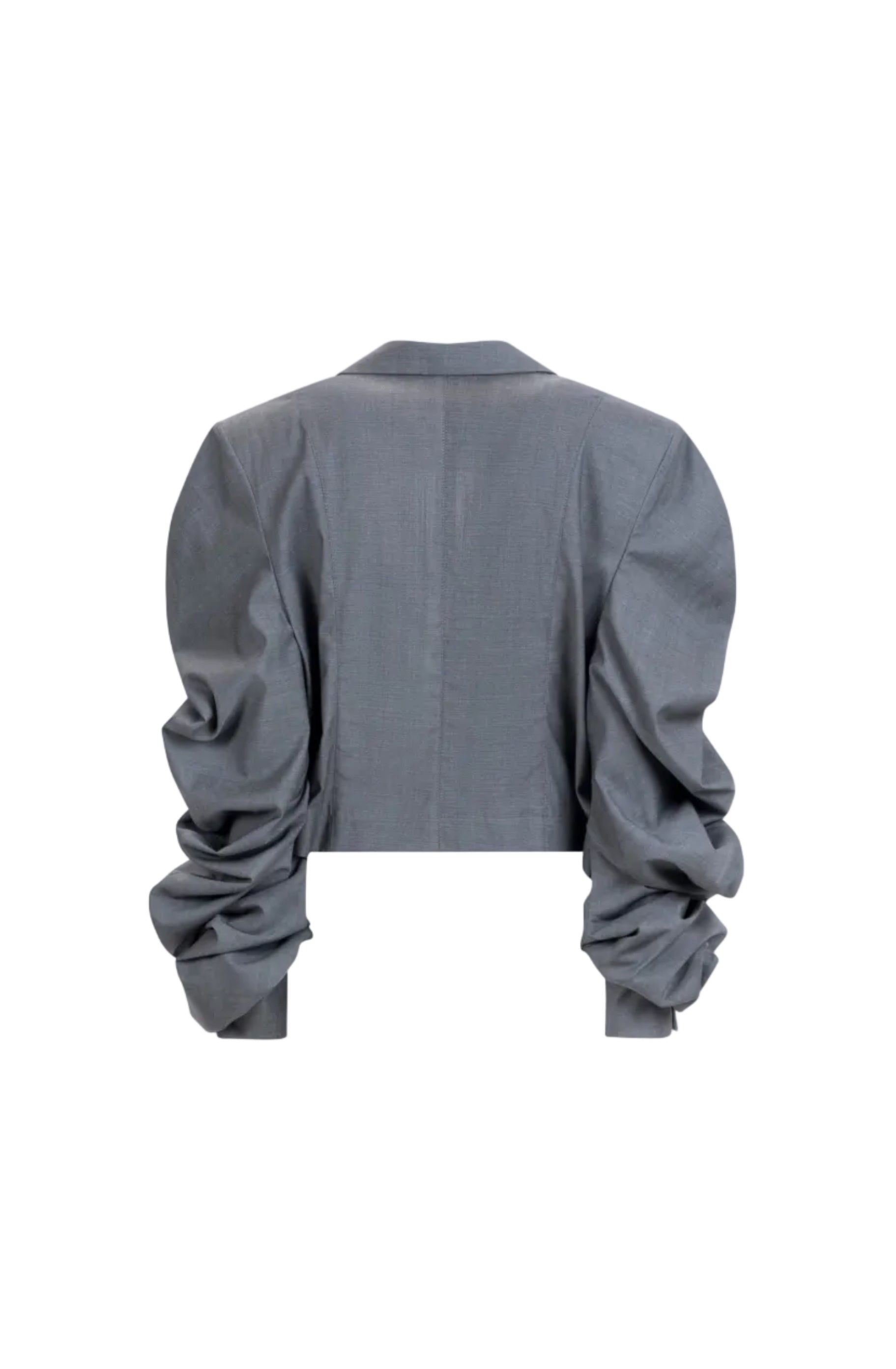 Women’s gray cropped blazer with ruched sleeves