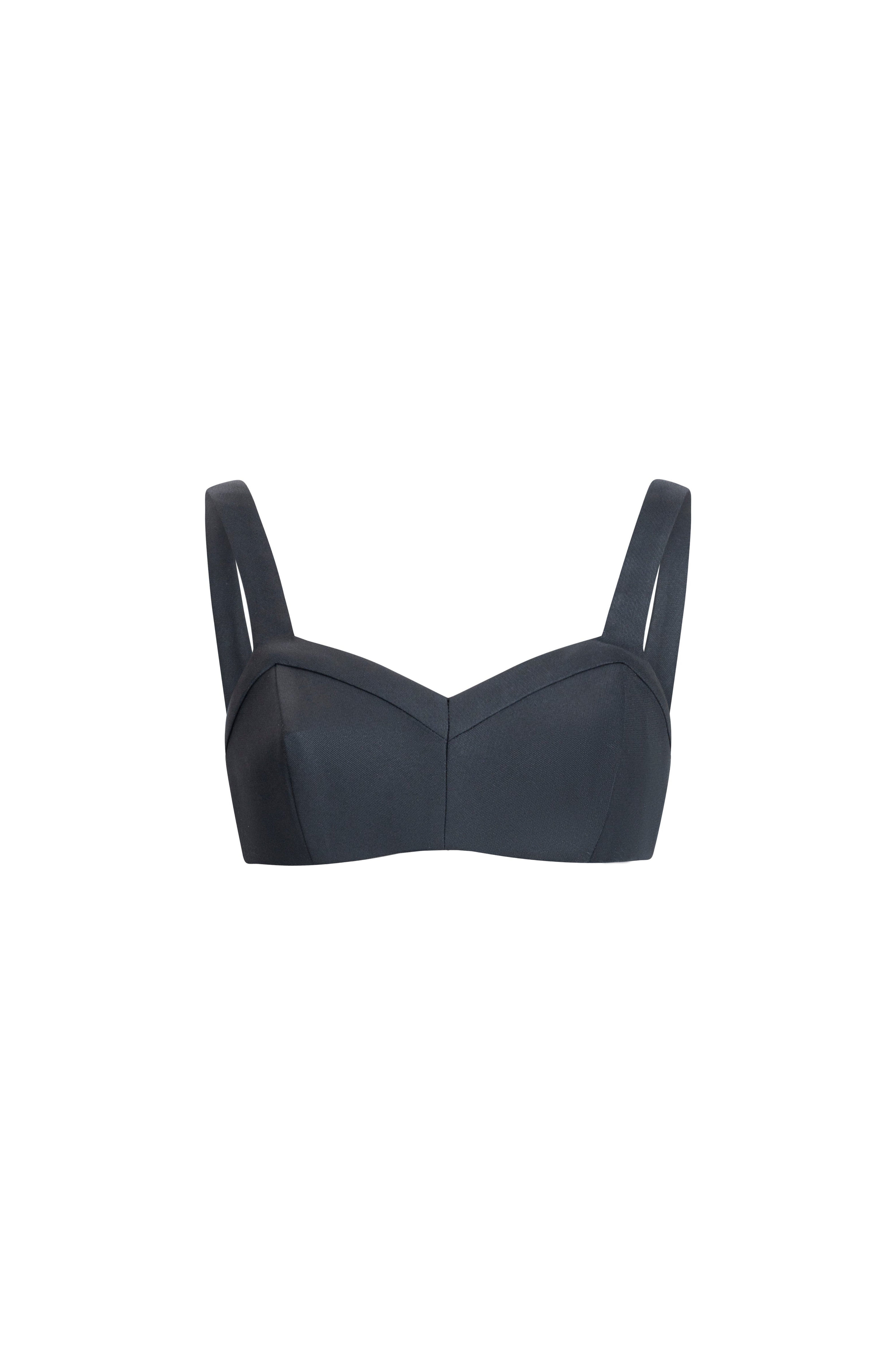 Geometric wool bustier top in black, front clean view on white