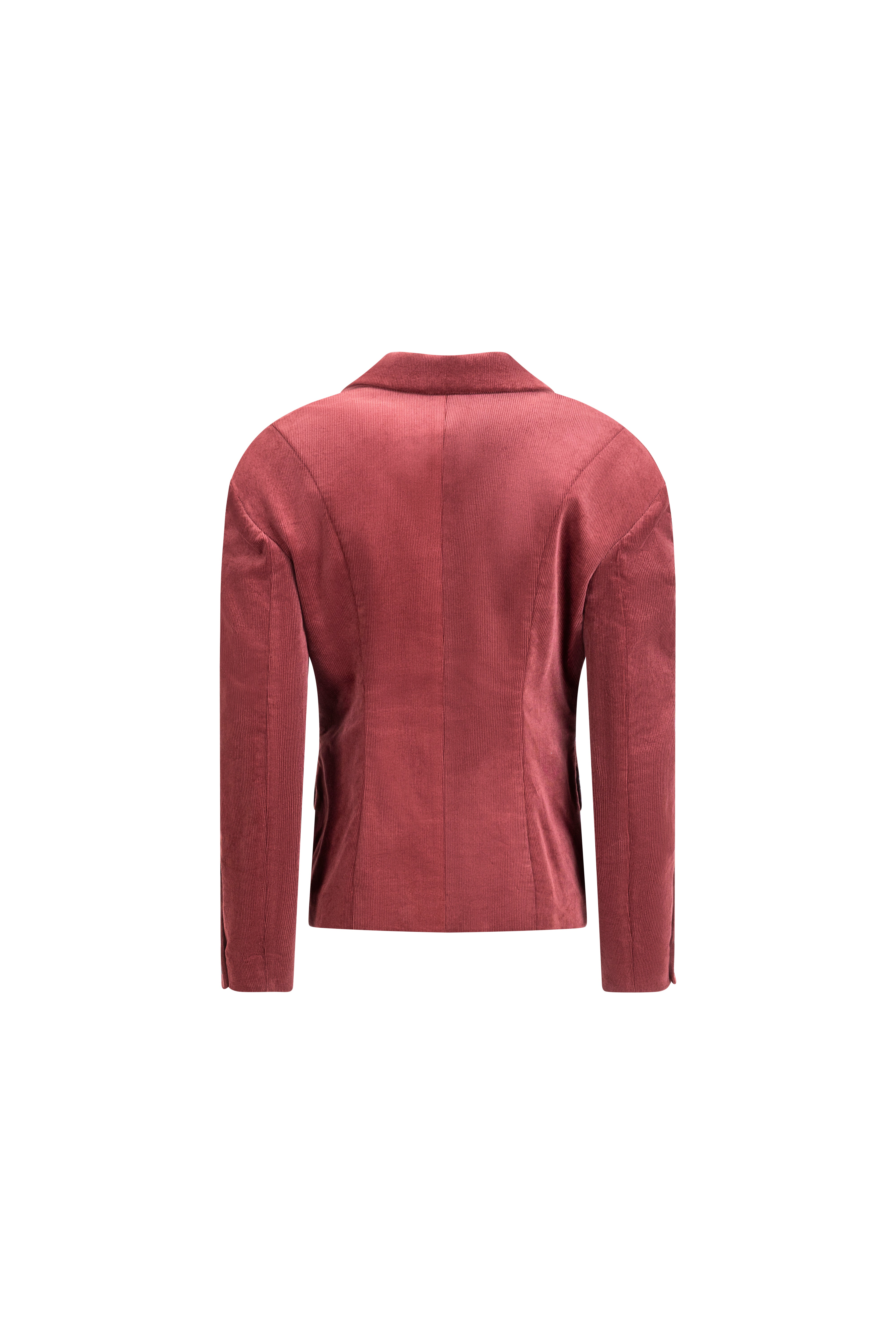 Women’s cotton Falling Shoulders blazer in terracotta.