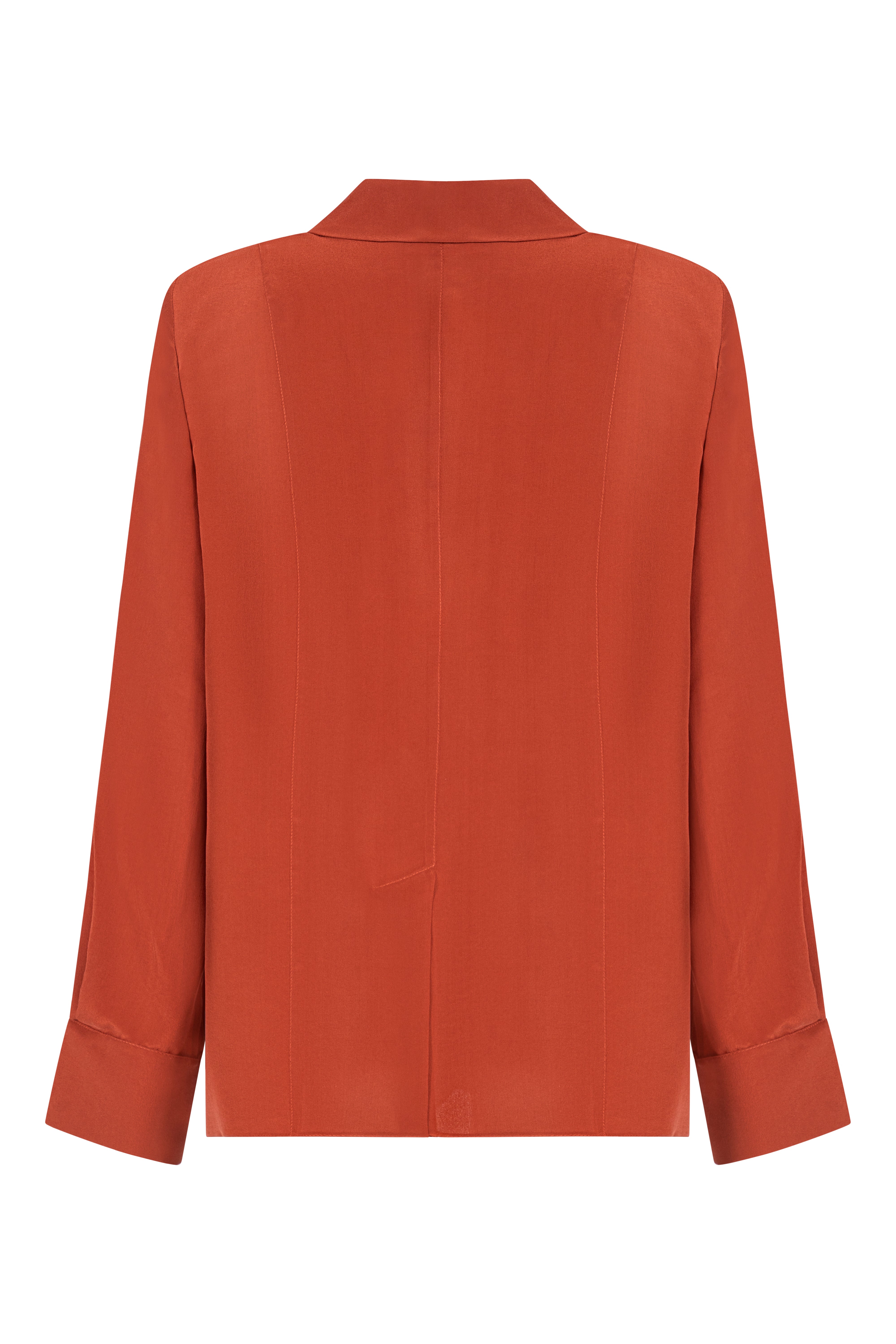 Red silk shirt by SAGIO with relaxed fit and open cuff design back view