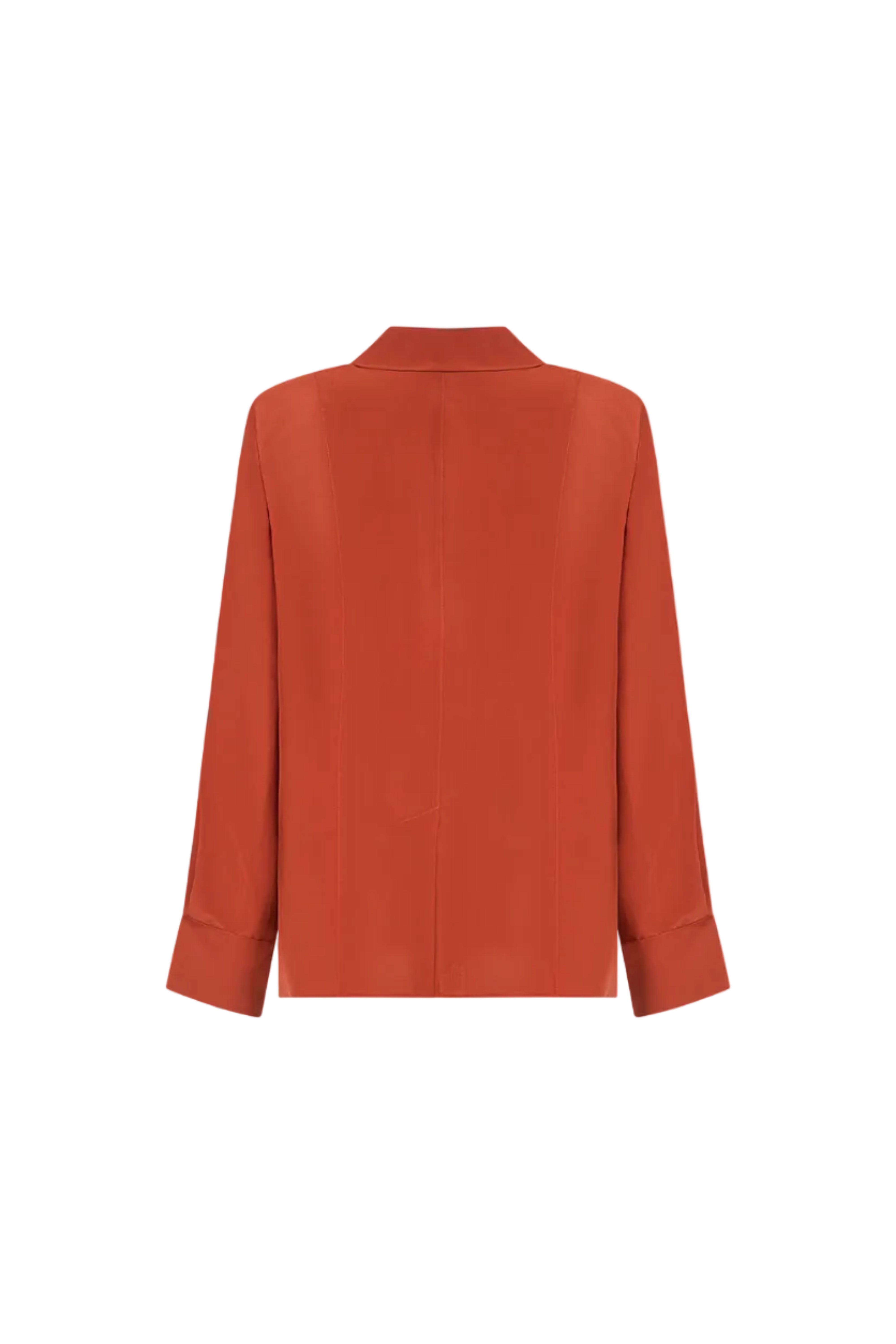 Red silk shirt by SAGIO with relaxed fit and open cuff design back view
