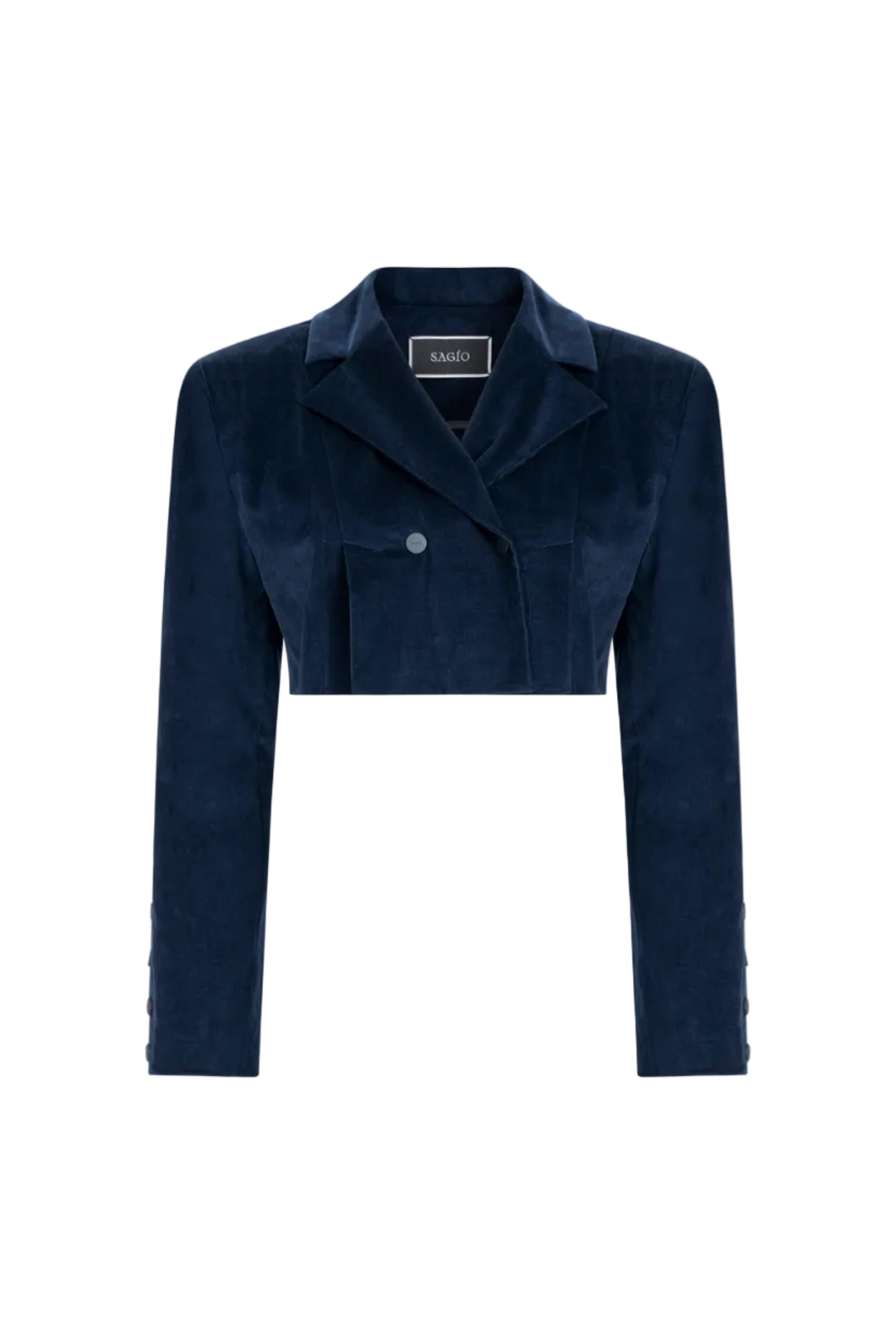 Cropped double-breasted velvet jacket, Terracotta, front view