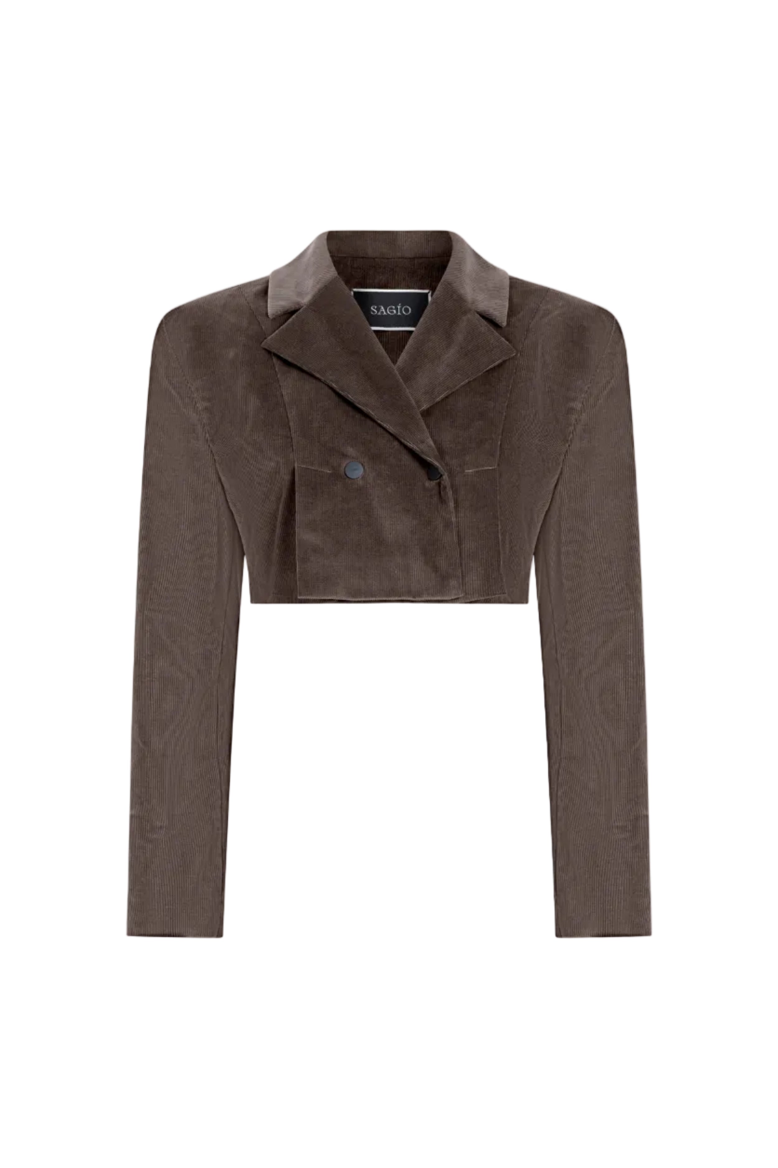 Cropped Cold Brown double-breasted velvet jacket, Terracotta, side view