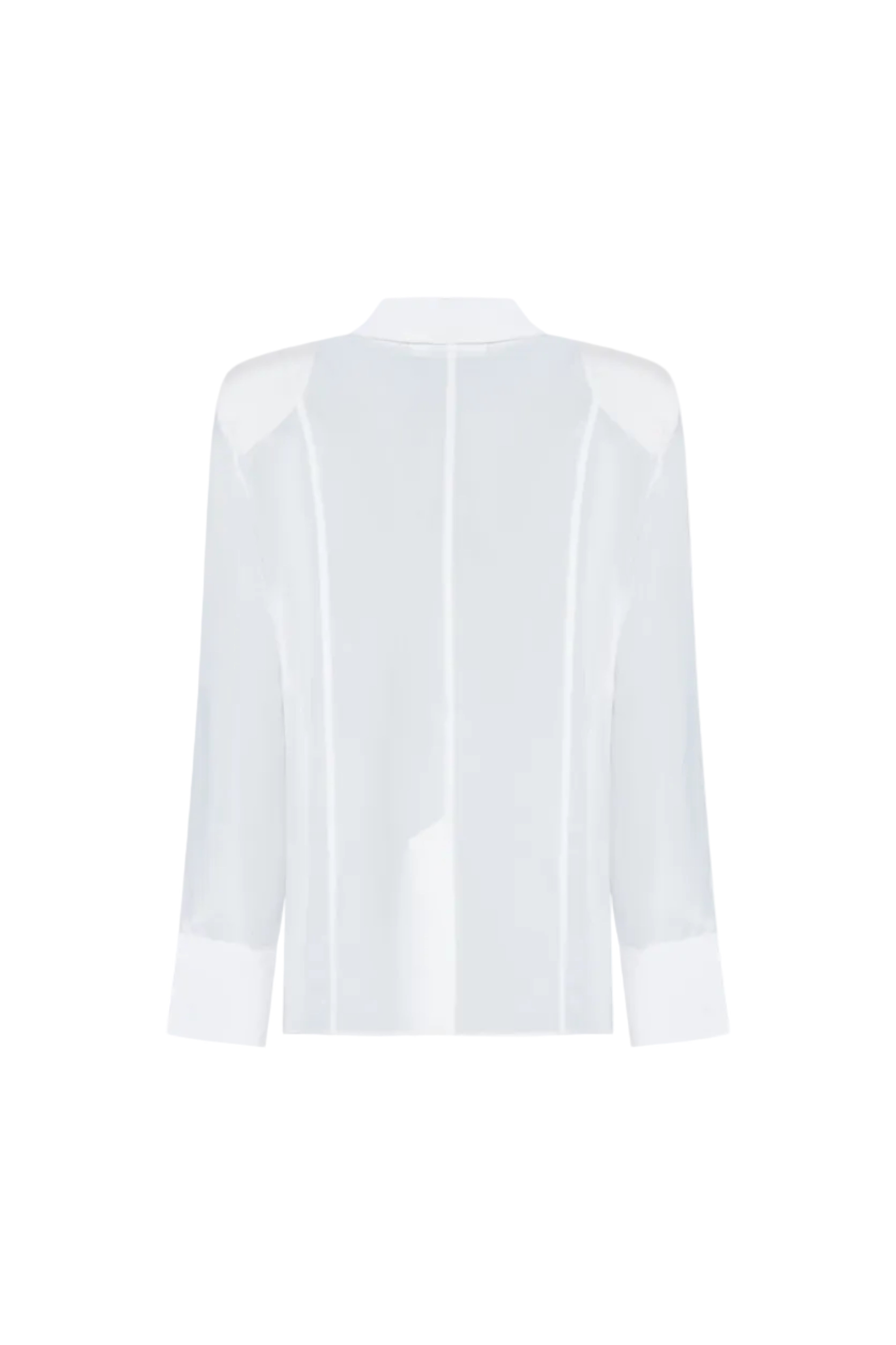 White silk shirt by SAGIO with relaxed fit and open cuff design back view