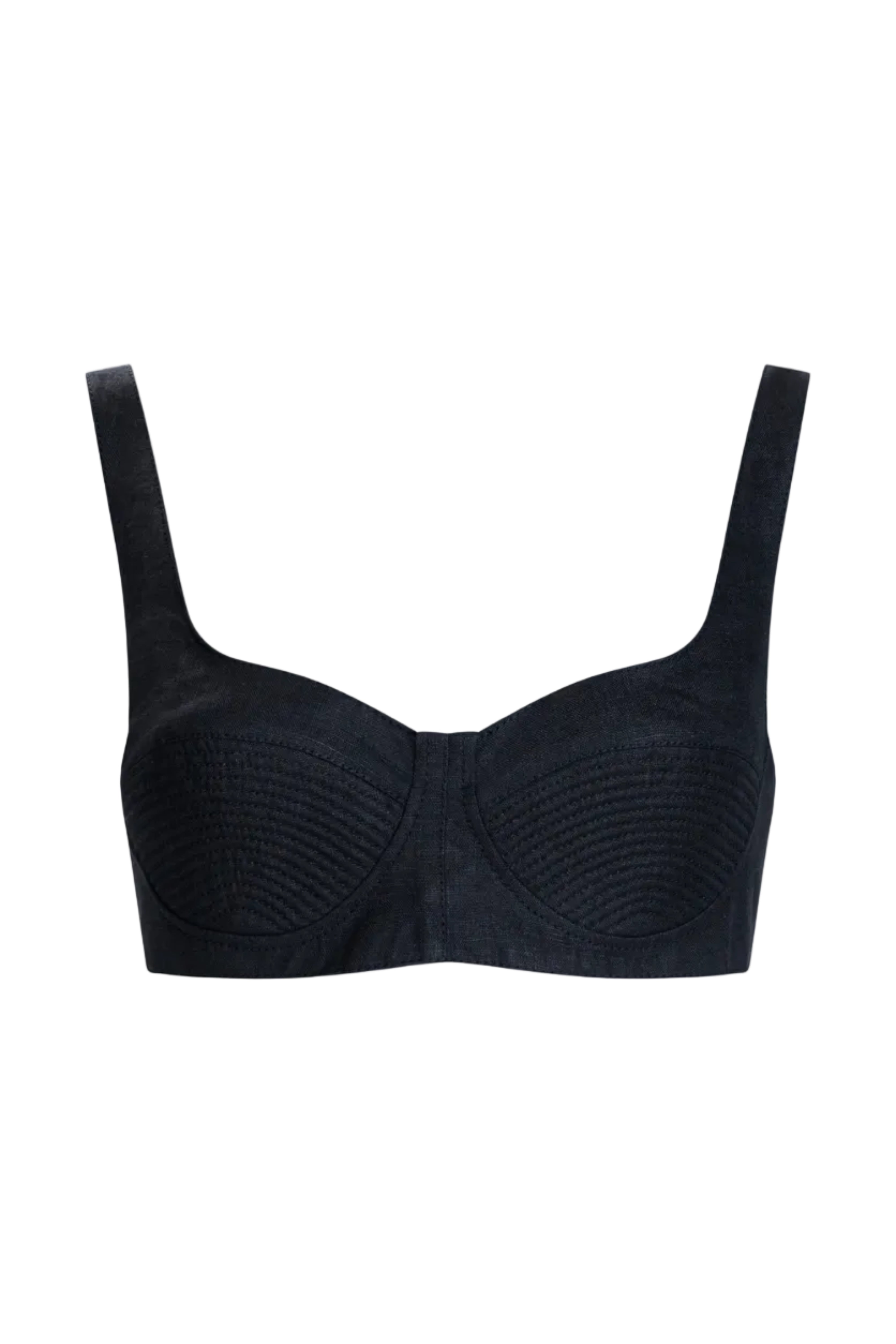 Quilted bustier top, deep blue, studio front view
