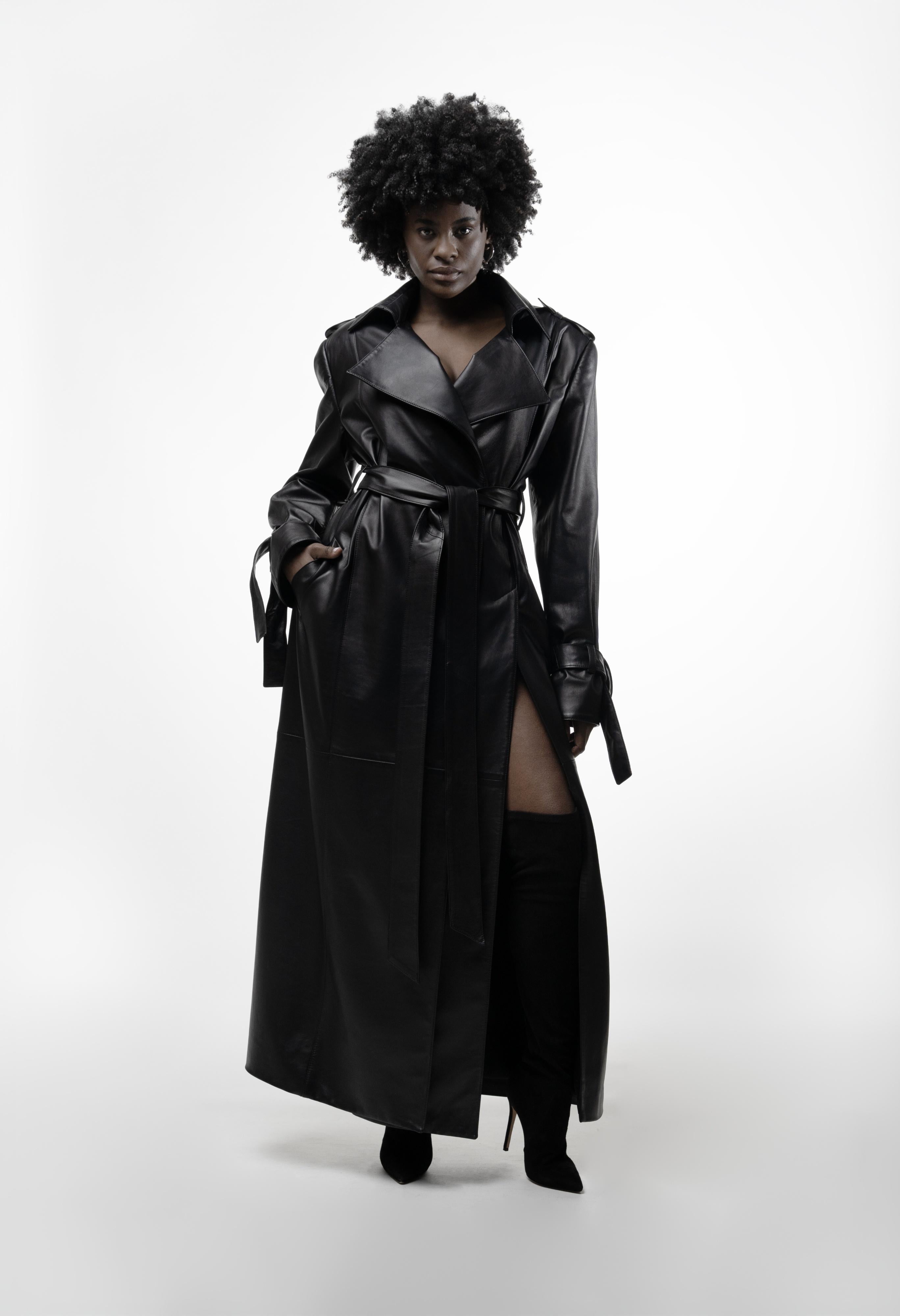 LEATHER TRENCH COAT WITH SLITS