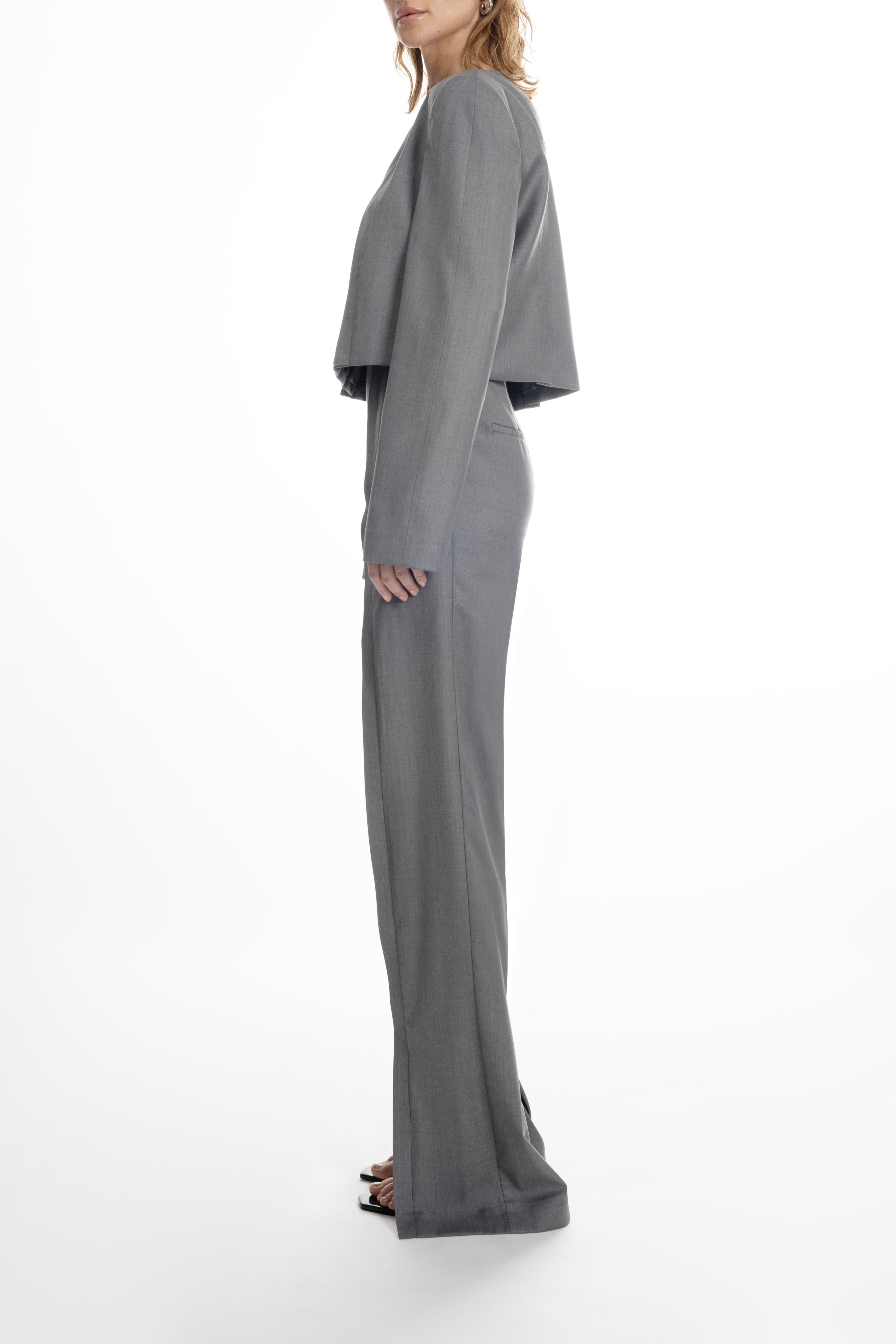 Light grey Placket Trousers with Slits - slim straight leg and front opening that grazes the shoe