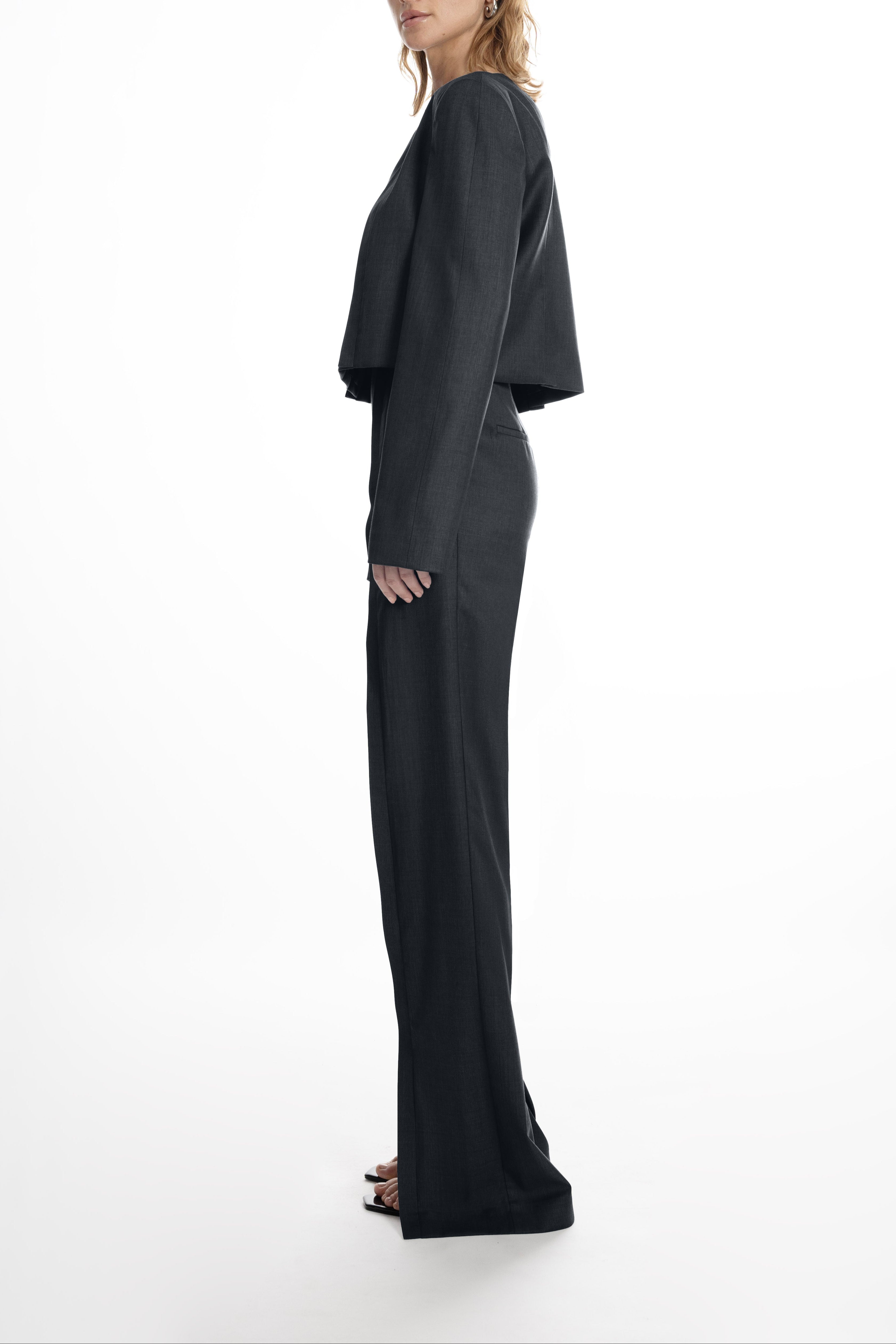 Black Placket Trousers with Slits - slim straight leg and front opening that grazes the shoe