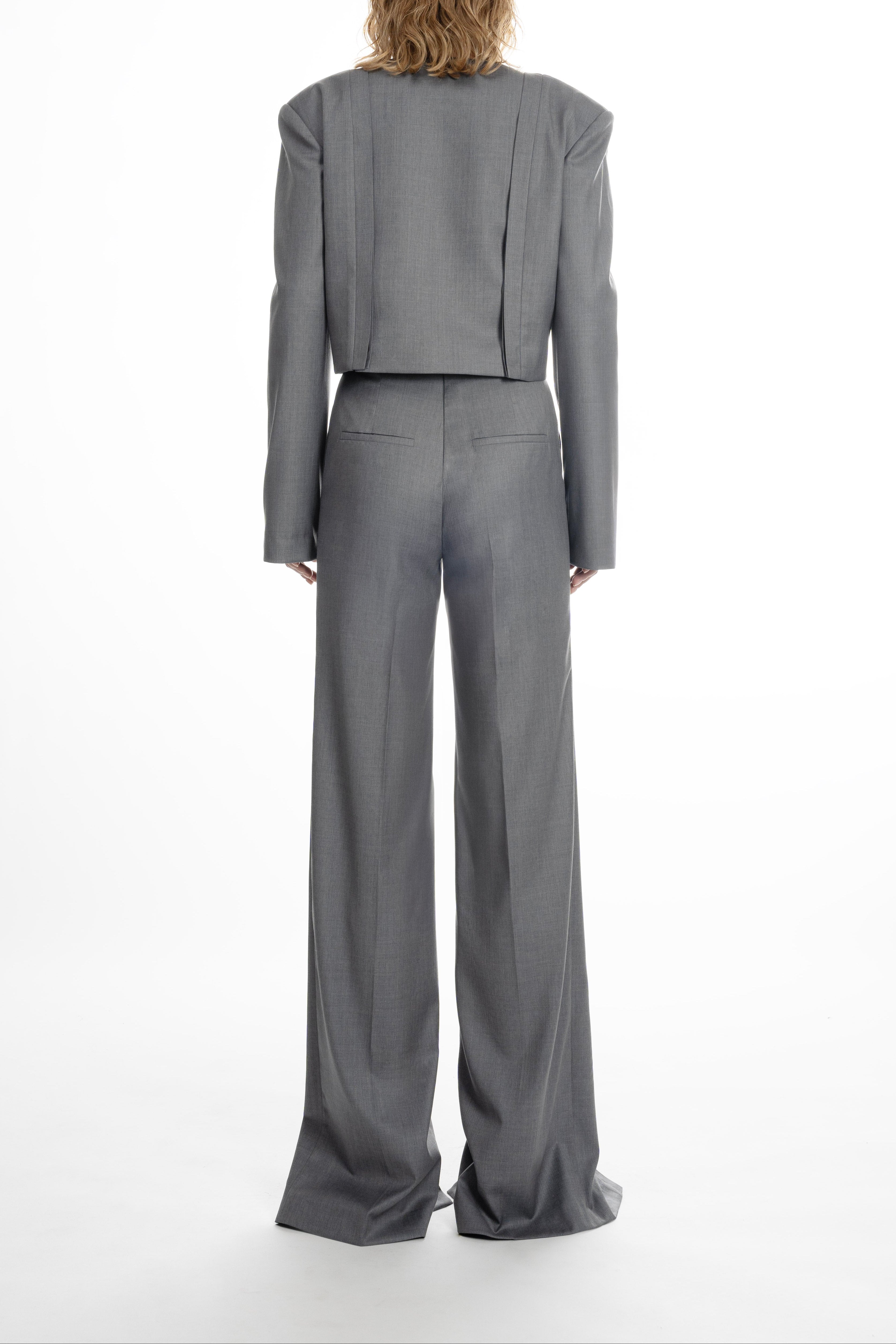 Light grey Placket Trousers with Slits - elongated straight cut and tailored waistband