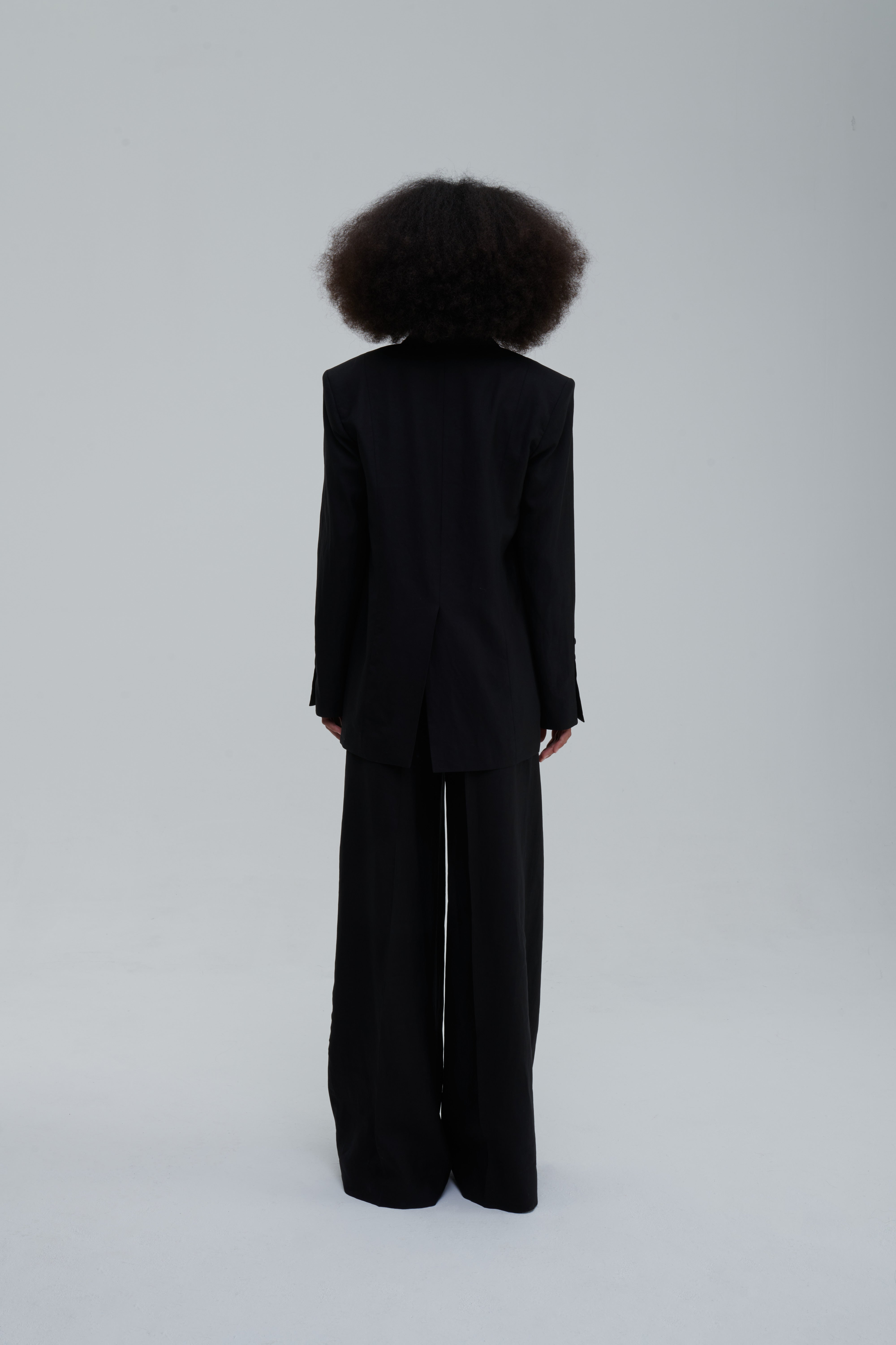 Black Classic Lino Trousers, full front view