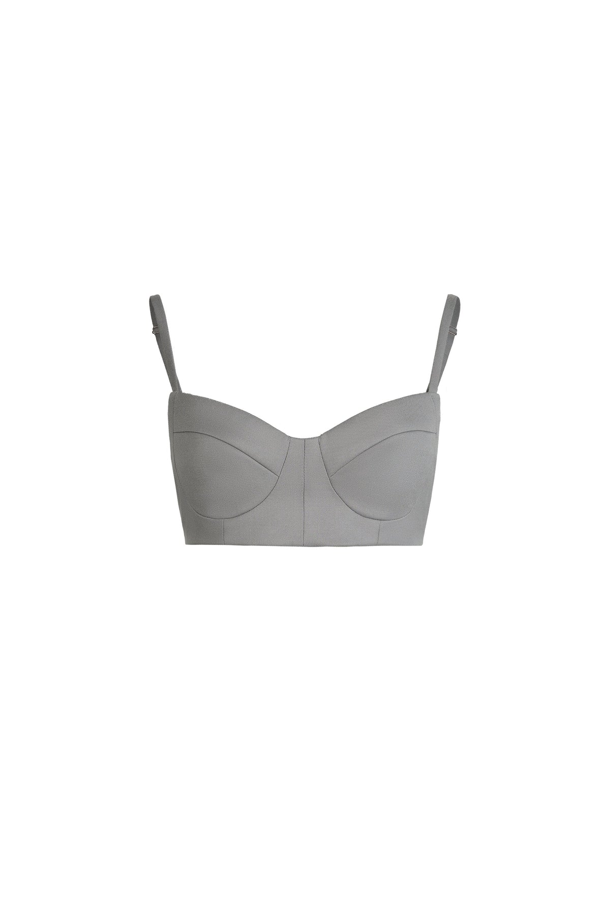 A light gray molded underwire bralette with thin shoulder straps, centered on a solid white background.