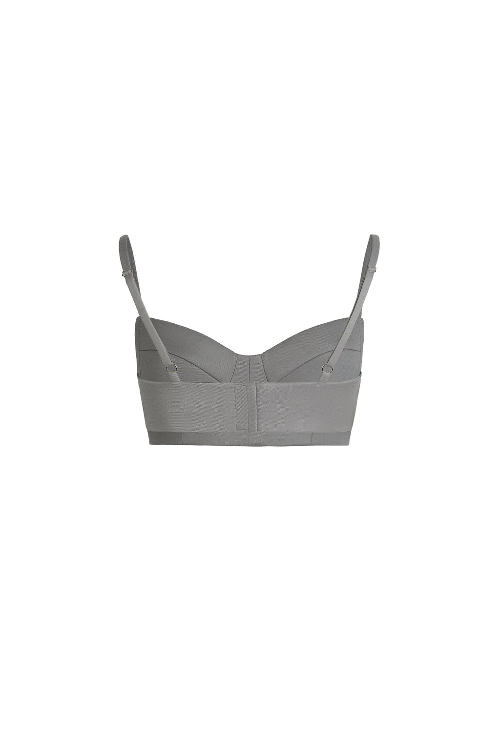 A light gray structured bustier crop top with thin shoulder straps, shown against a solid white background.