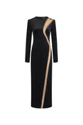 VELVET BLACK DRESS WITH LINE SKETCH EMBROIDERY