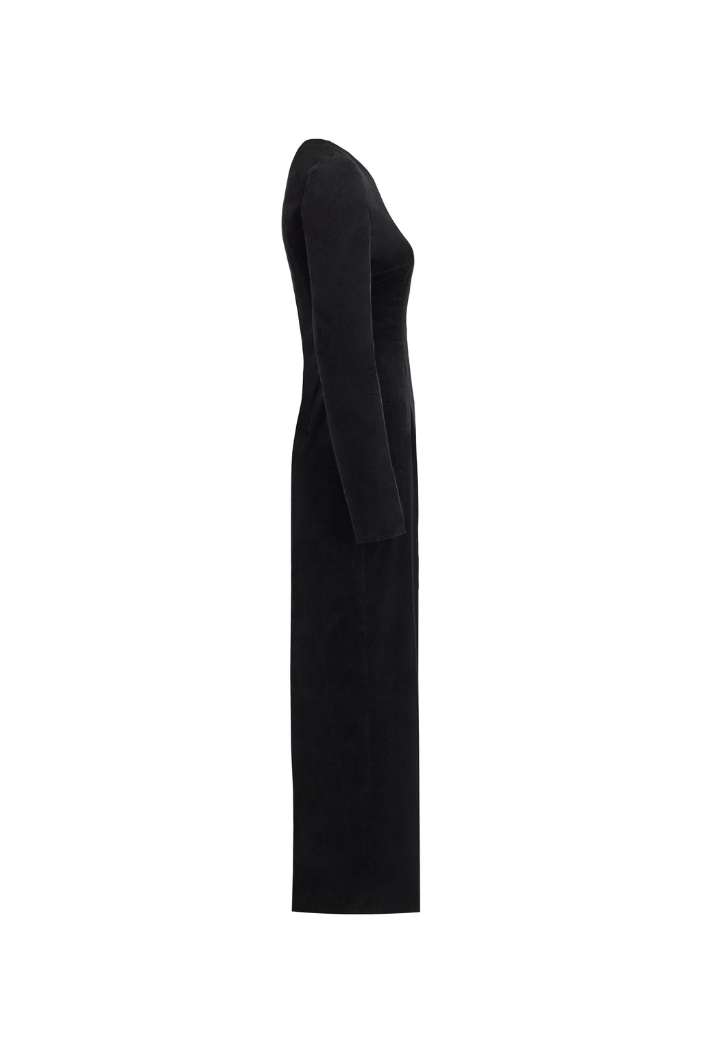 VELVET BLACK DRESS WITH LINE SKETCH EMBROIDERY