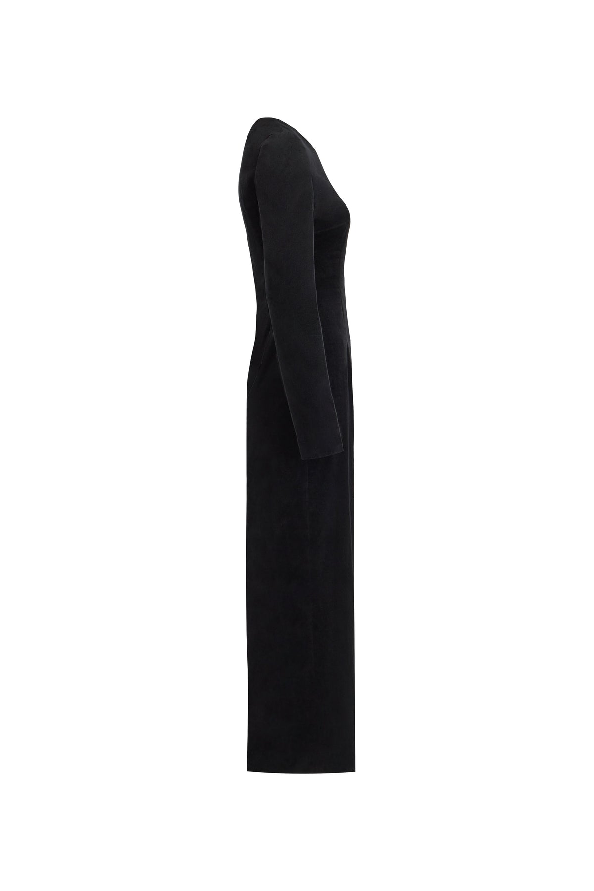 VELVET BLACK DRESS WITH LINE SKETCH EMBROIDERY