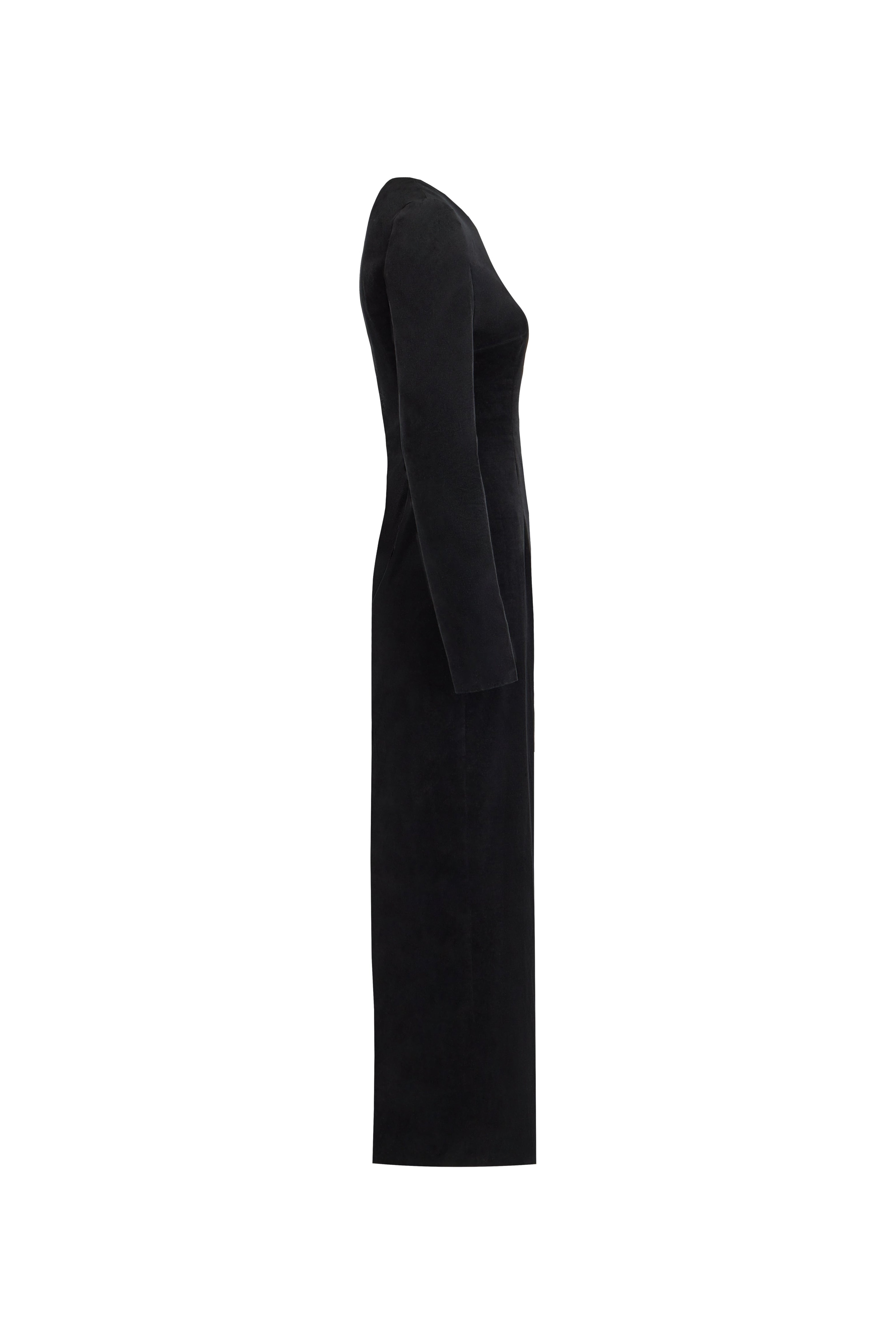 ROBE NOIRE EN VELOURS AVEC BRODERIE DESSIN AU TRAIT