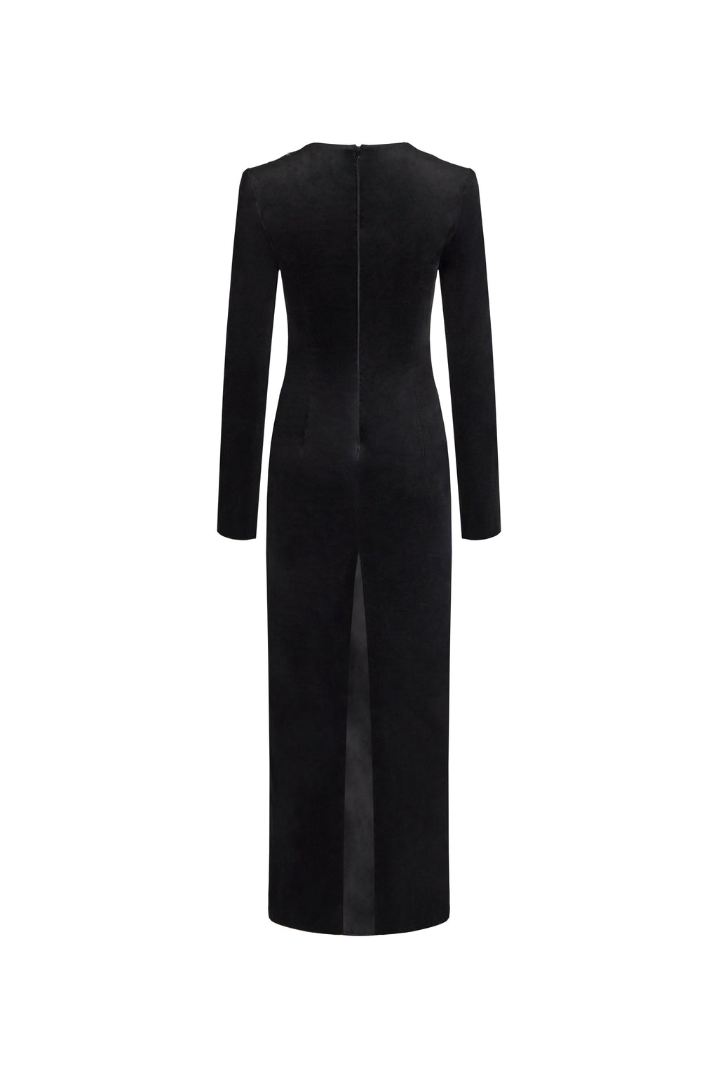 VELVET BLACK DRESS WITH LINE SKETCH EMBROIDERY