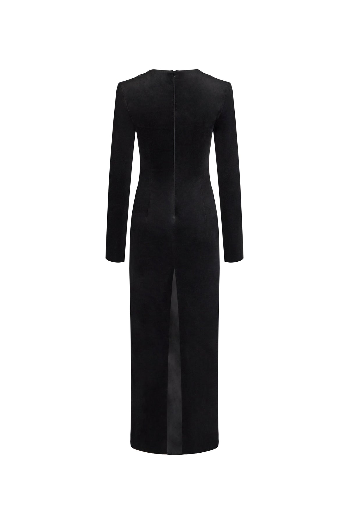 VELVET BLACK DRESS WITH LINE SKETCH EMBROIDERY