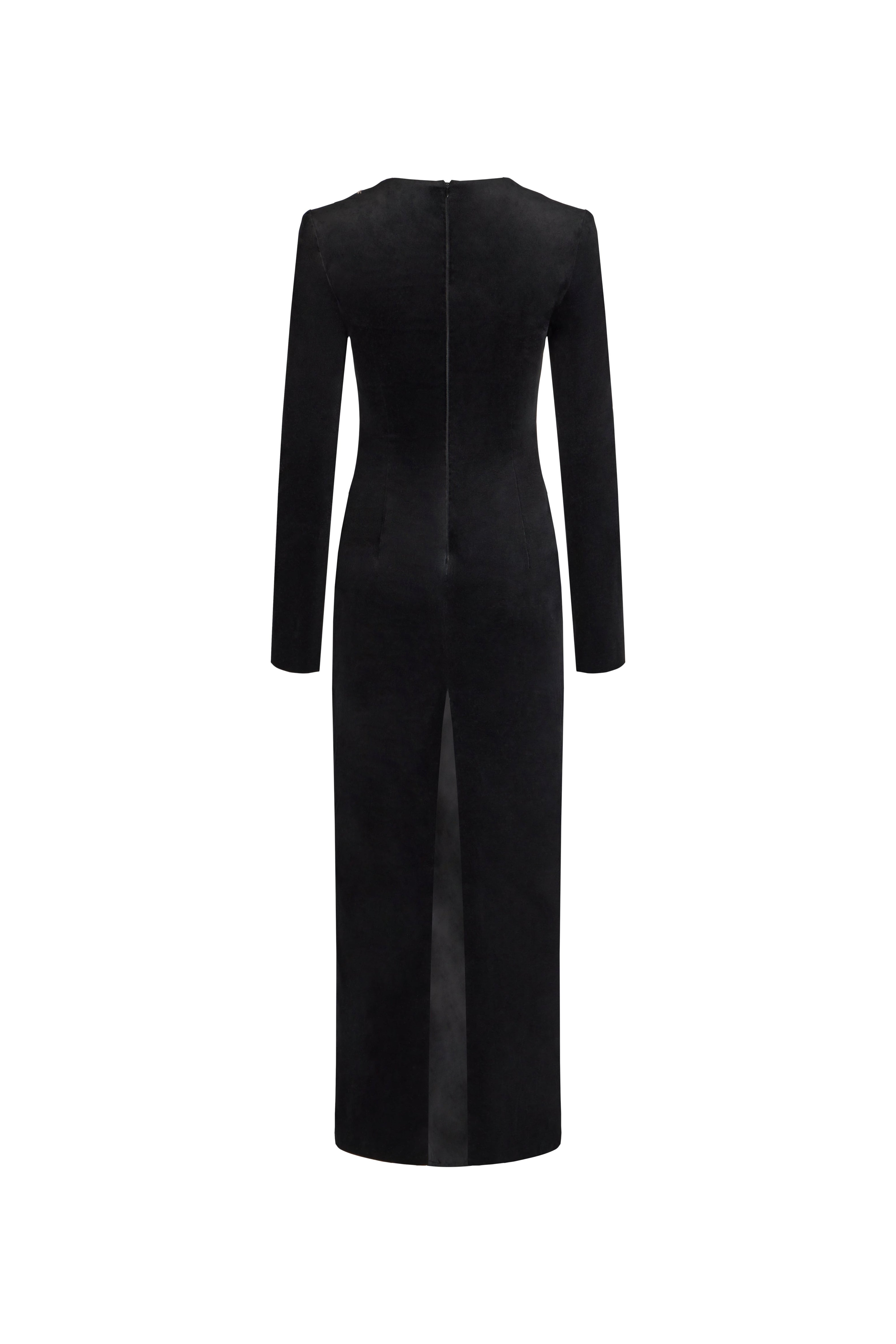 ROBE NOIRE EN VELOURS AVEC BRODERIE DESSIN AU TRAIT
