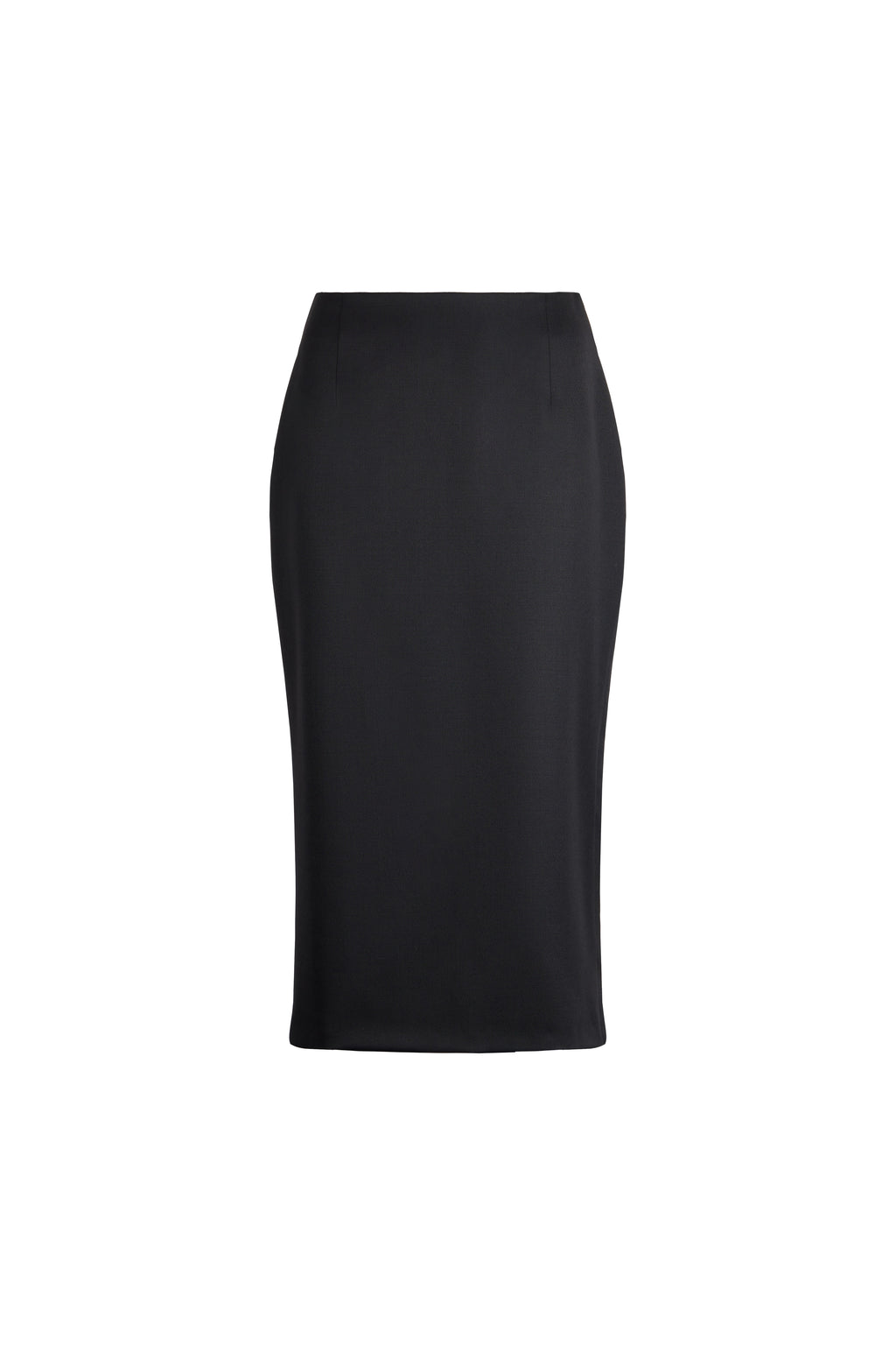A black high-waisted pencil office skirt shown flat against a solid white background.