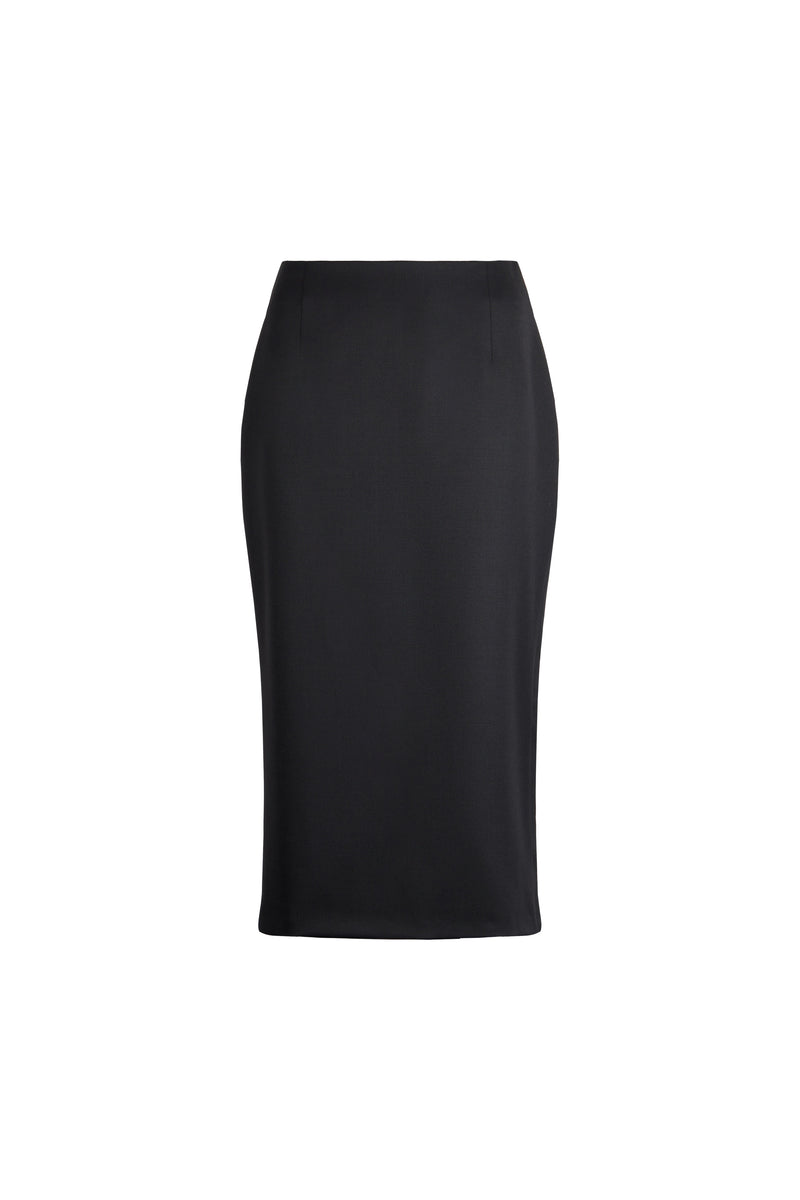 A black high-waisted pencil office skirt shown flat against a solid white background.