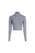 Grey cropped merino wool turtleneck front view on light background
