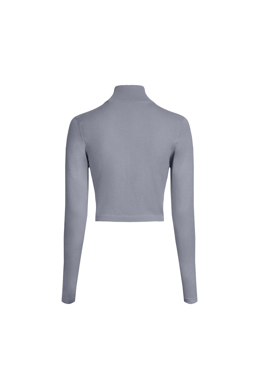 Grey cropped merino wool turtleneck back view on light background