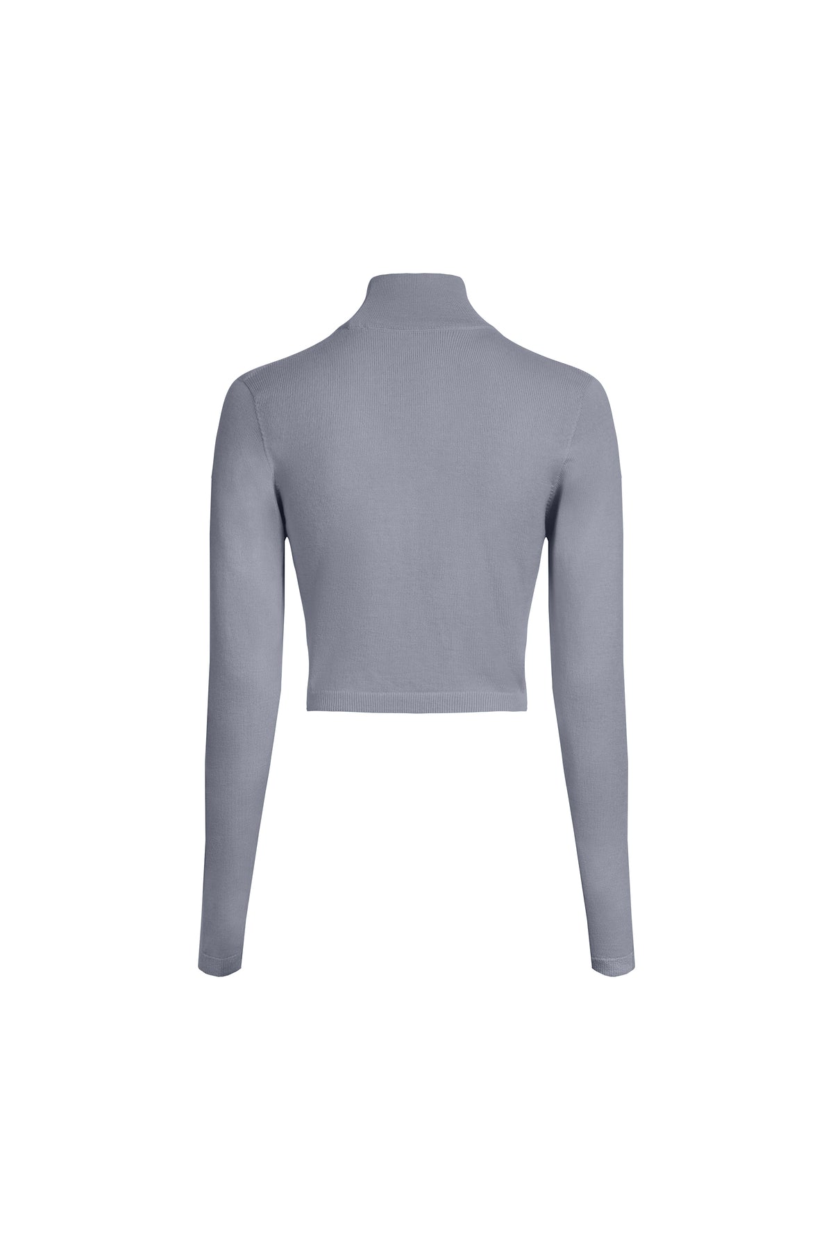 Grey cropped merino wool turtleneck back view on light background