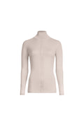 Beige merino wool placket turtleneck front view on light background