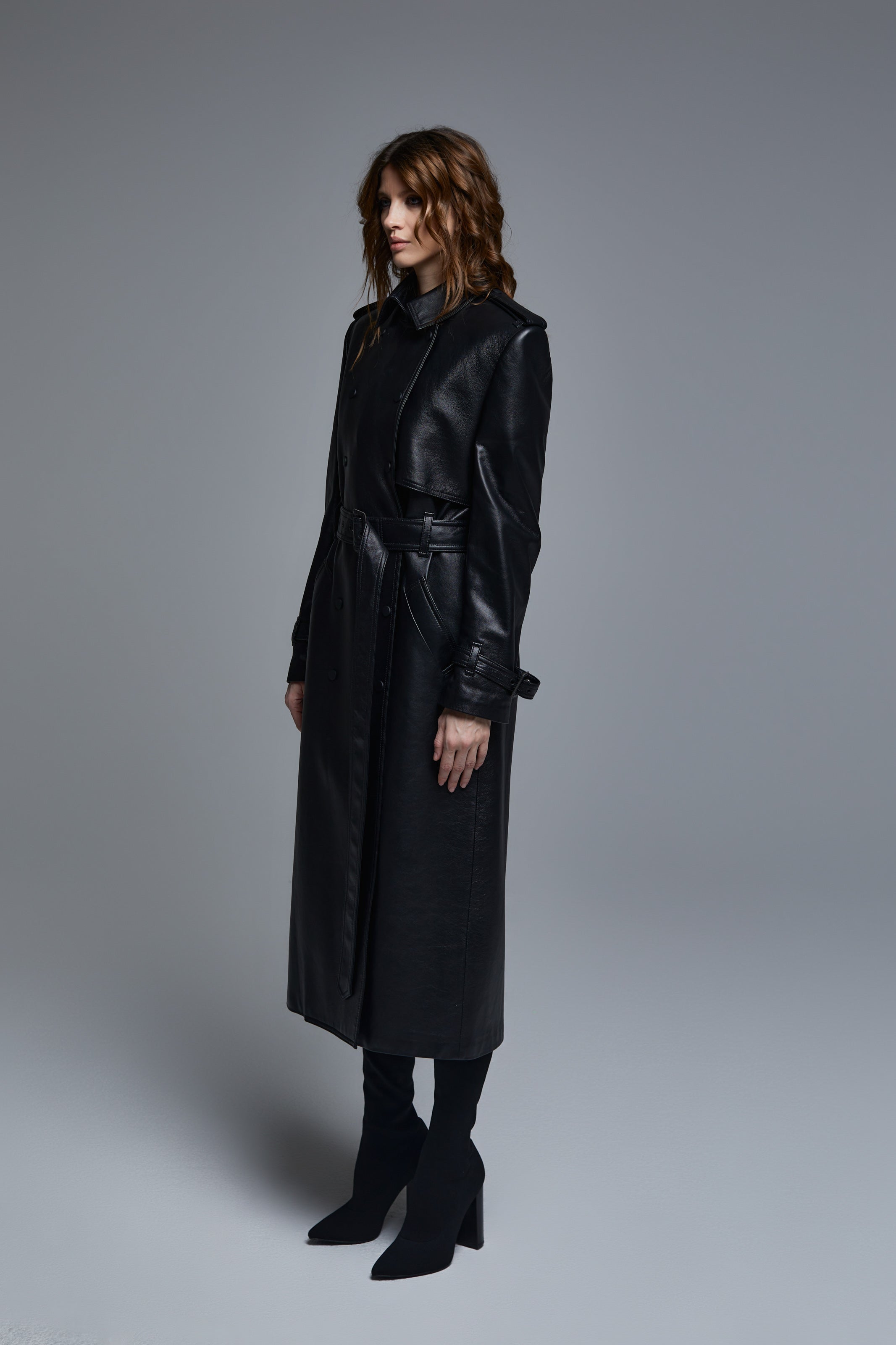 CLASSIC DOUBLE BREAST LEATHER TRENCH COAT