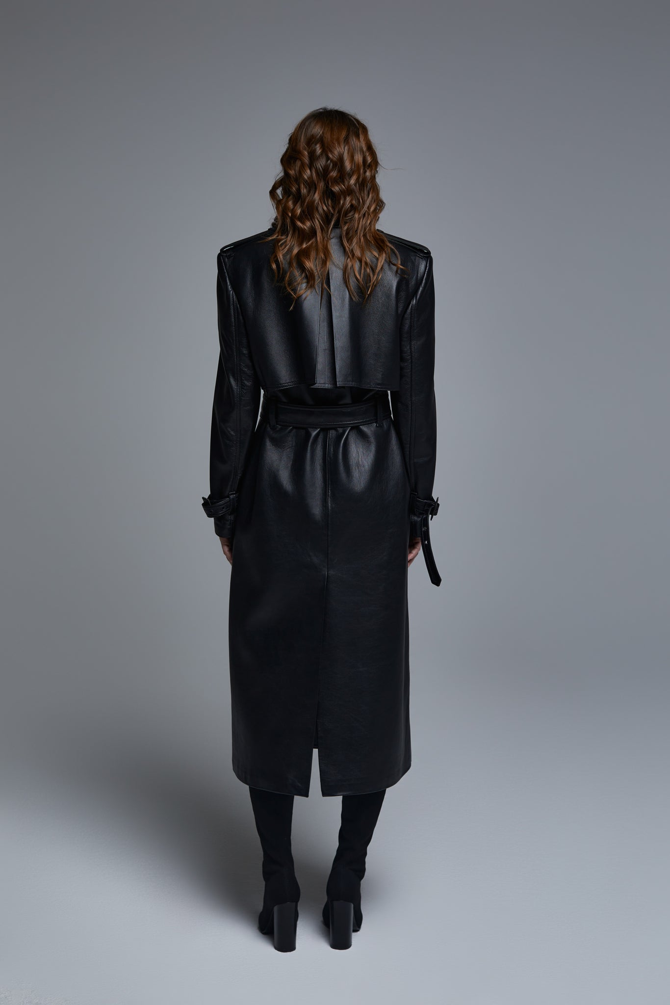 Classic double breasted leather trench coat