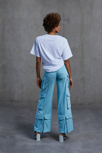 Azure velvet multicargo trousers