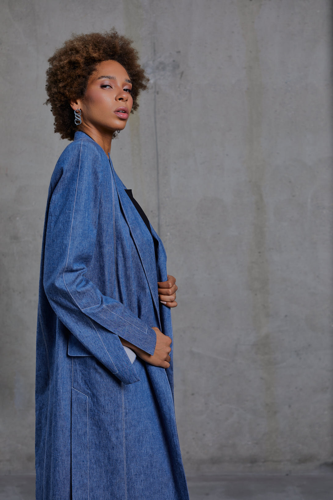DENIM COAT WITH SLITS